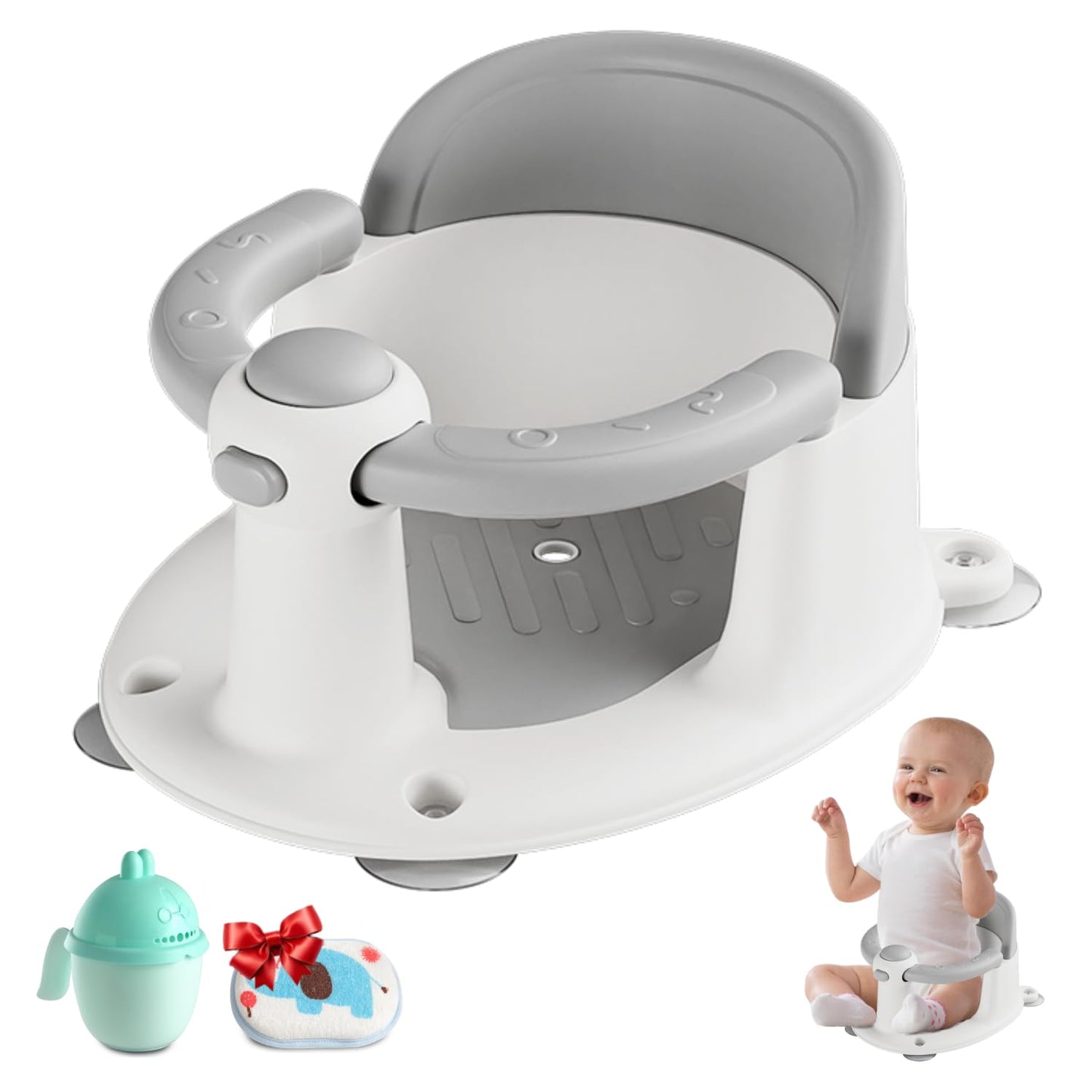 Baby Bath Seat for Babies 6 Months & up, Non-Slip Toddler Bath Seat for Baby & Newborn, Sit Up Bath Seat for Baby,Grey