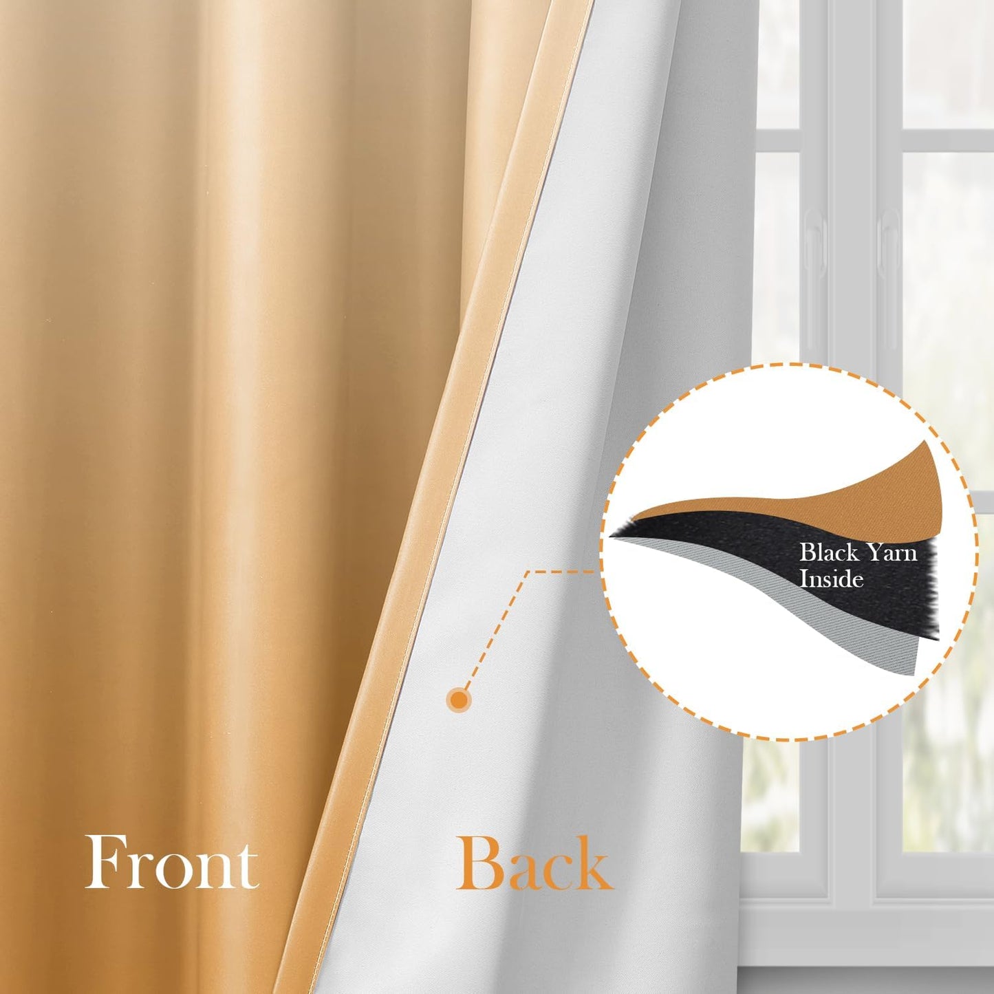 HOMEIDEAS Gold Ombre Blackout Curtains 52 X 63 Inch Length Gradient Room Darkening Thermal Insulated Energy Saving Grommet 2 Panels Window Drapes for Living Room, Bedroom