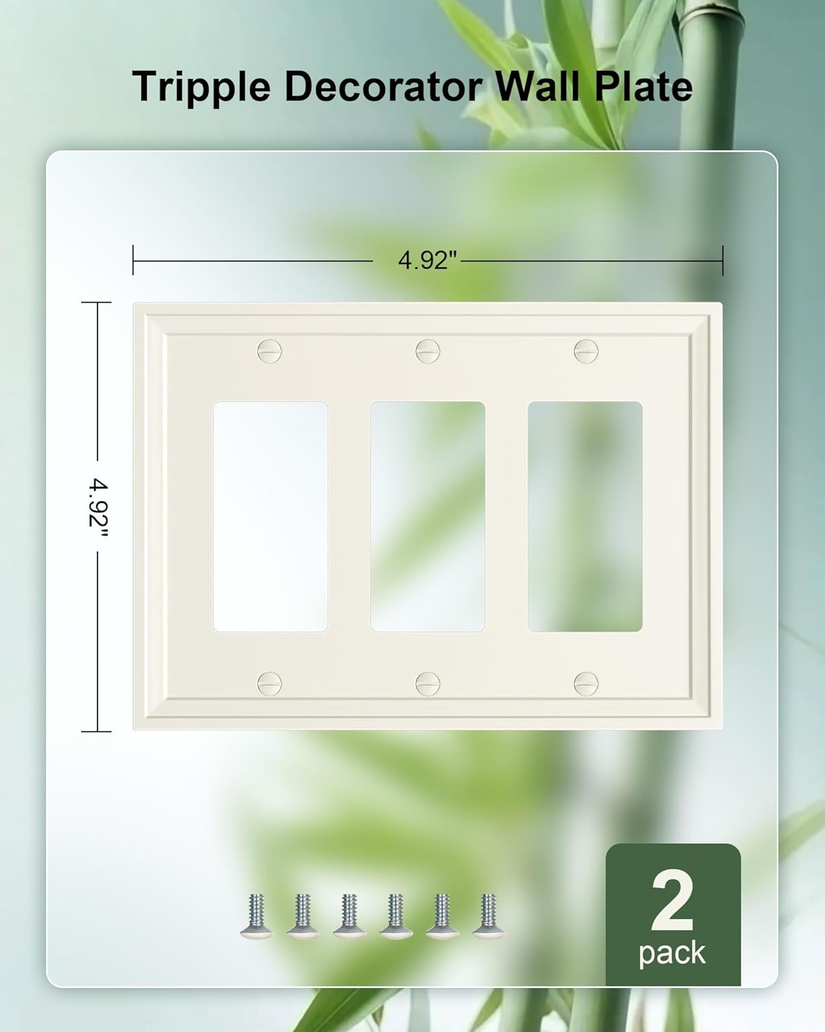 2-Pack Triple Decorator Outlet Cover Plate, Light Almond Modern Decorative Switch Plates and Outlet Covers, Natural Bamboo Fiber Wall Plates for Electrical Outlets