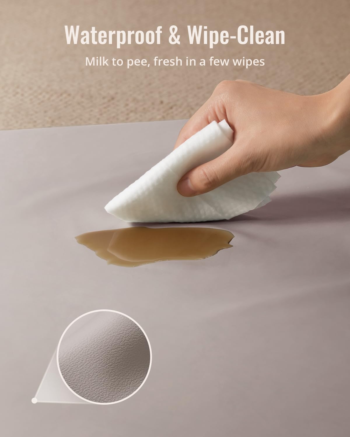 Blissful Diary Vegan Leather Baby Play Mat, 47x47 Thicken Foam Cushioned & Waterproof Playpen Mat for Infants and Toddlers, Stylish and Just Wipe-Clean Playmat for Baby Play on Floor, Brown Gray