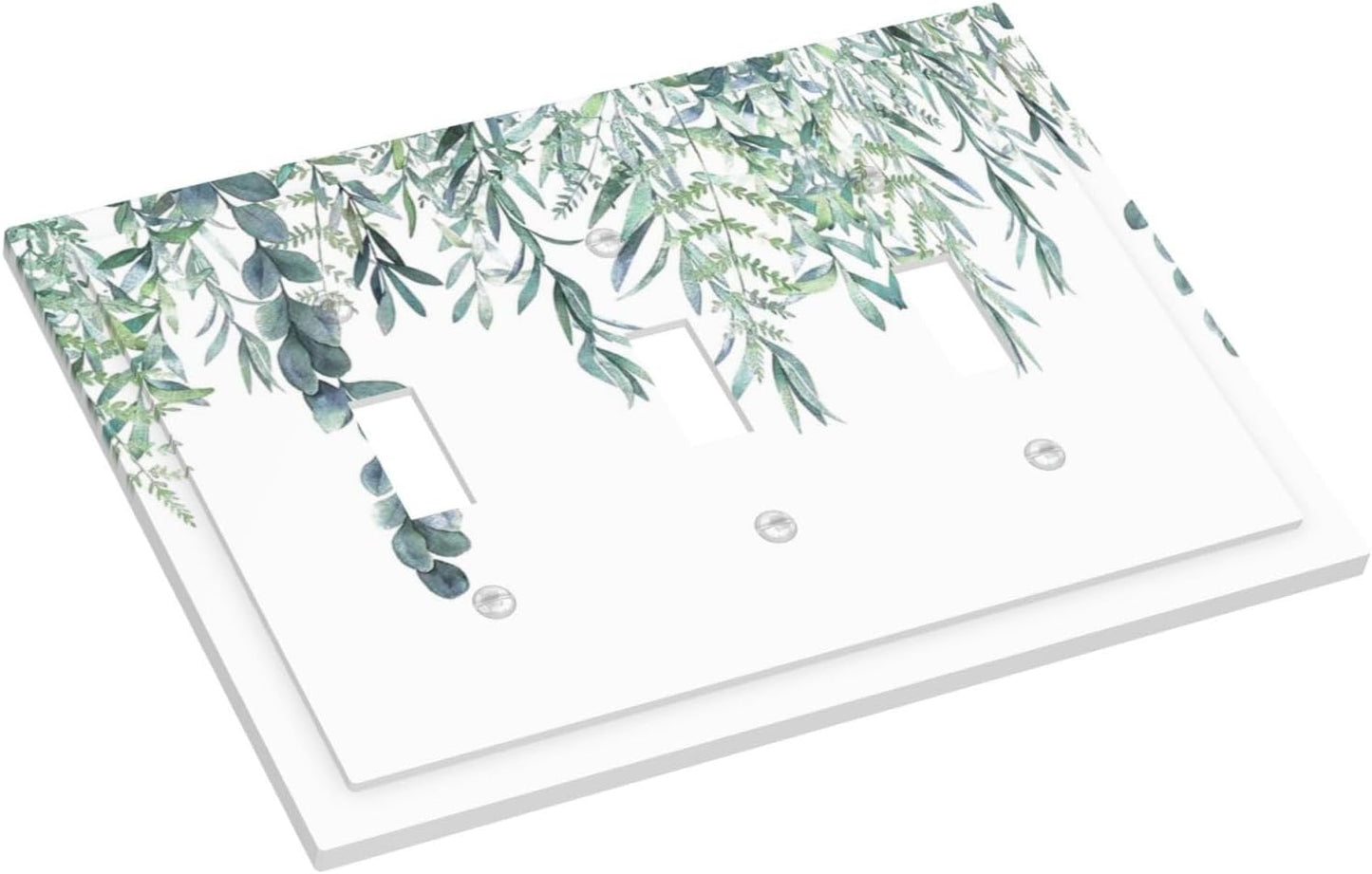 Eucalyptus Leaves Greenery Vine Flowers Simplicity Decorative Switch Plates 3 Gang Wall Plate Triple Toggle Light Switch Cover Faceplate Electrical Wall Panels for Bed Room Living Room Decor