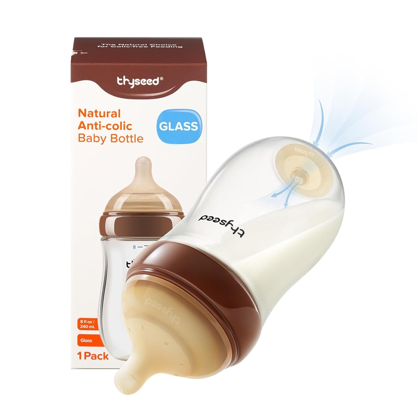 Glass Natural Anti-Colic Baby Bottles | Newborn Breast Like Nursing Bottle for Breastfed Babies with Nipple(3-7 Months),8oz,1pack