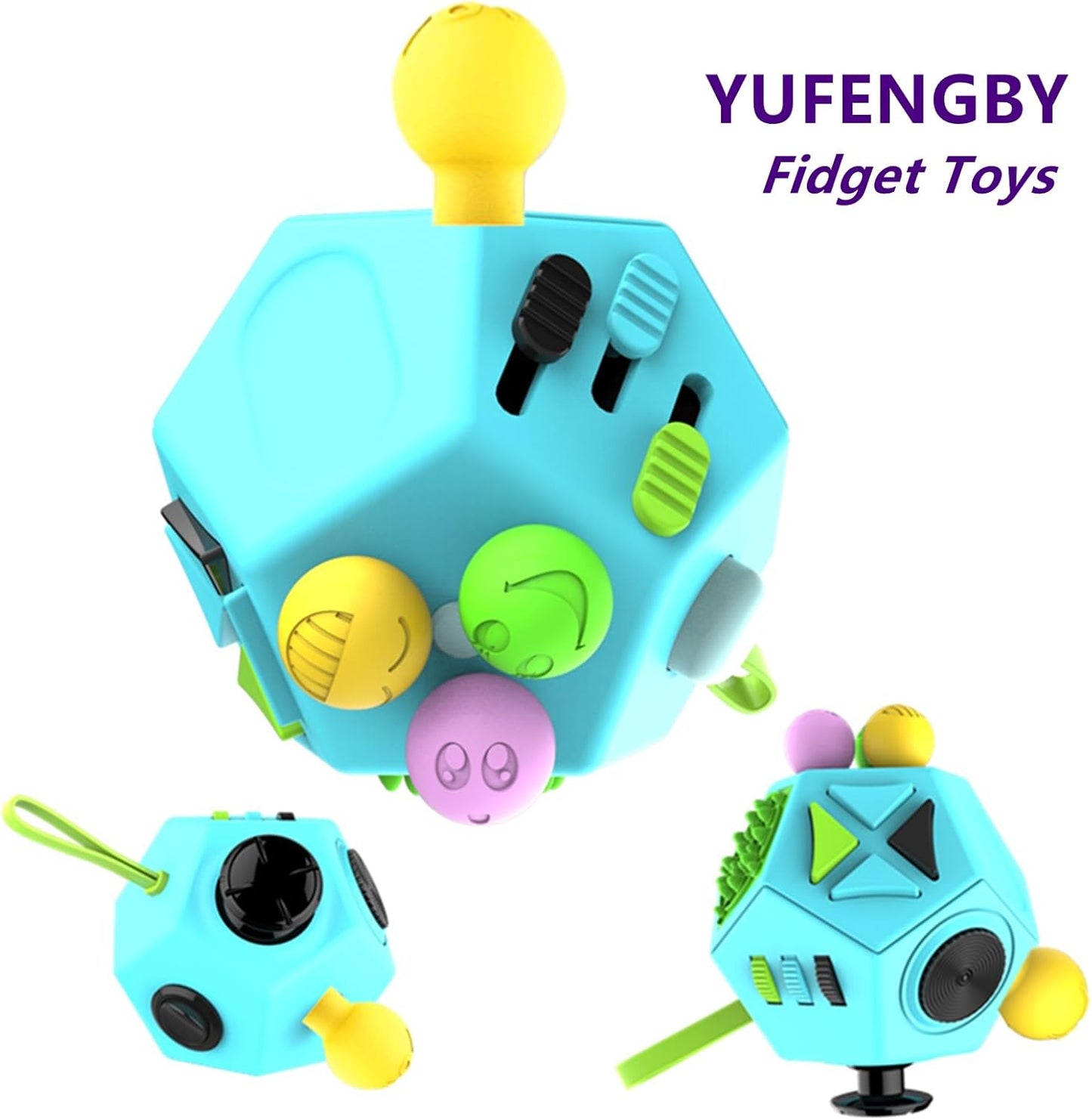 Fidget Toys Cube Relieve Stress Anti Anxious Depression 12-Sided Cube for Children and Adults with ADHD ADD OCD Autism Creative Toy (Black Green Blue-B3)