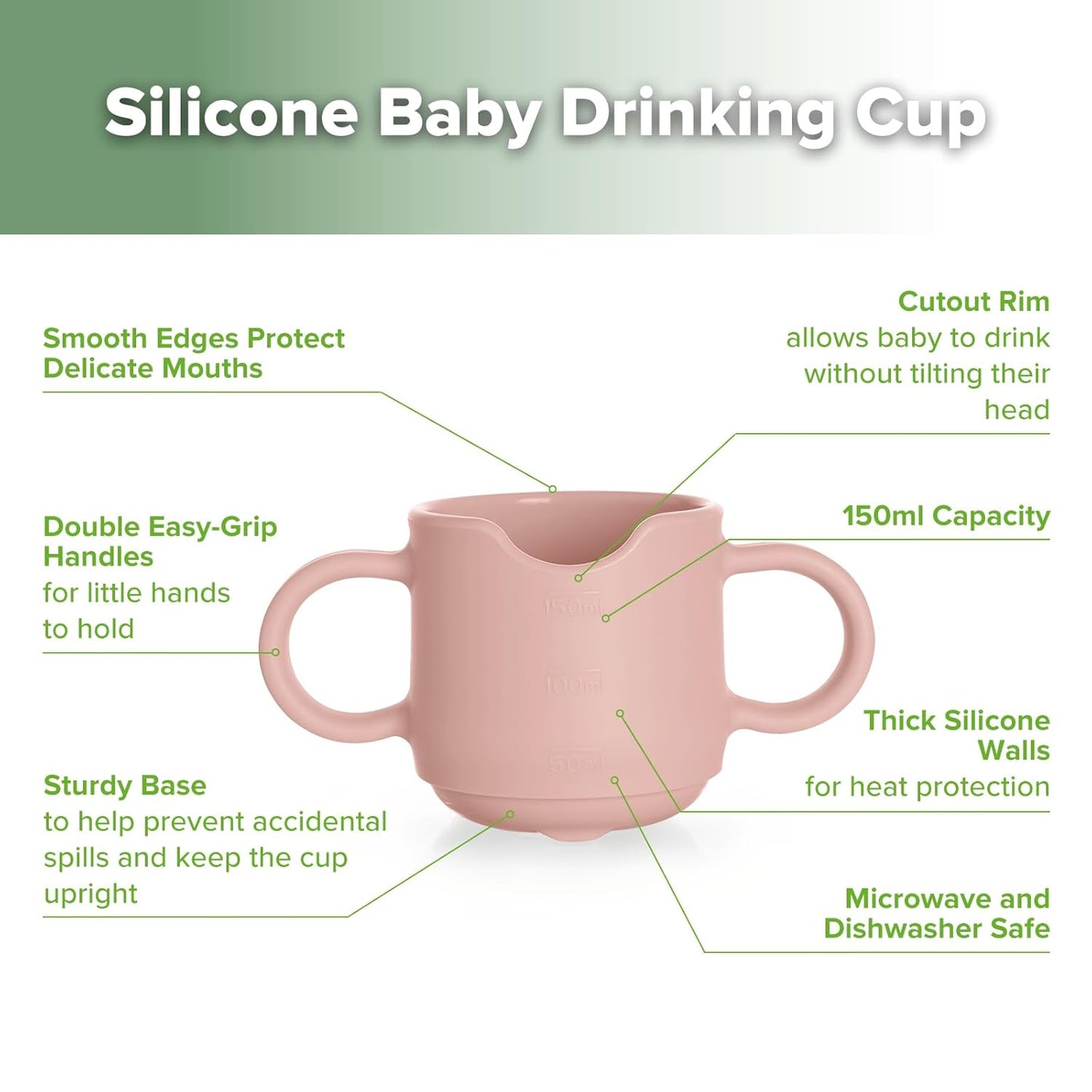 haakaa Silicone Toddler Cups, BPA Free Drop-Proof Training Cups for Baby 6 Months+, 5 Ounce (Blush)