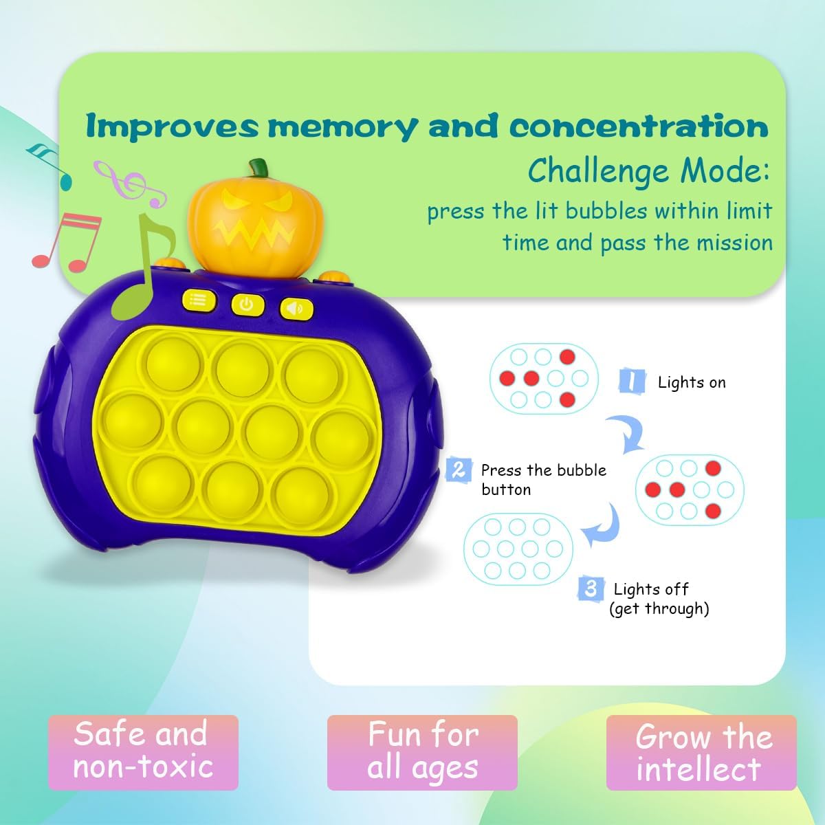 Anditoy Halloween Pop Quick Push Game, Handheld Light up Bubble Fidget Game Toy for Kids Boys Girls Teens Halloween Toys Halloween Treat Bags Gifts