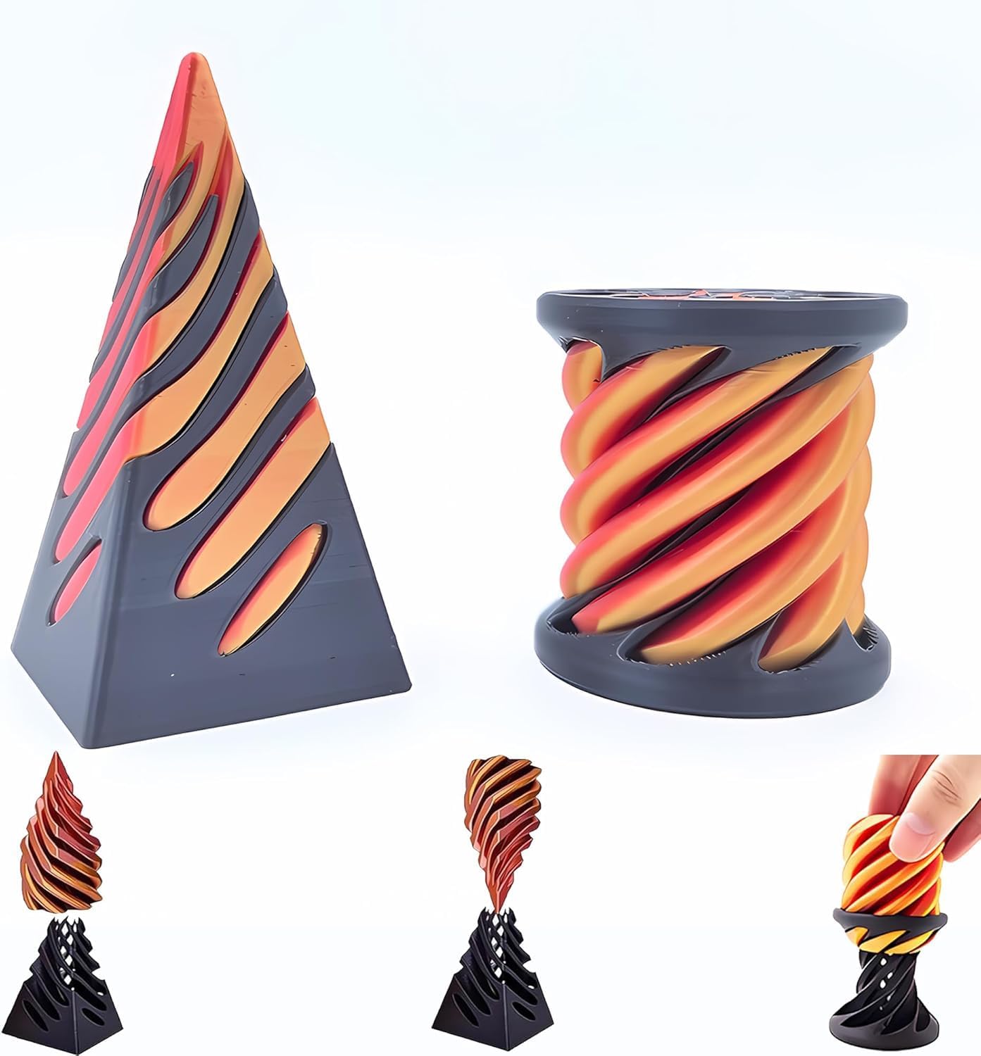 Impossible Cone, Spiral Cone Fidget Toy 3D Printed Spiral Fidget Toys Impossible Pyramid Passthrough Sculpture, Mini Cones Pass Through Pyramid Fidget Toy for Stress and Anxiety Relaxing
