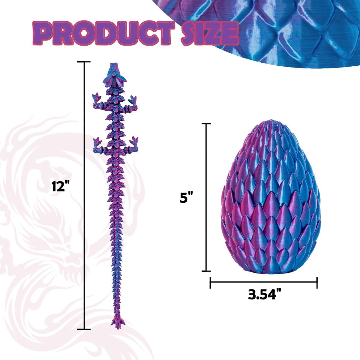Dragon Eggs with Dragon Inside, 12In Laser Purple 3D Printed Dragon Egg Fidget Toy, Executive Desk Articulated Dragon Toy, Home Office Decor