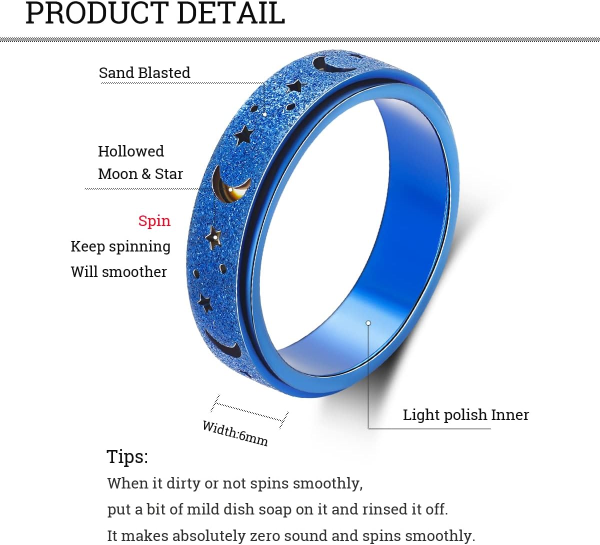 Anxiety Ring for Women Spinner Ring Fidget Ring Fidget Toys Adults Spinner Rings for Anxiety Fidget Rings for Anxiety for Women Anxiety Fidget Ring Men Blue Size 10