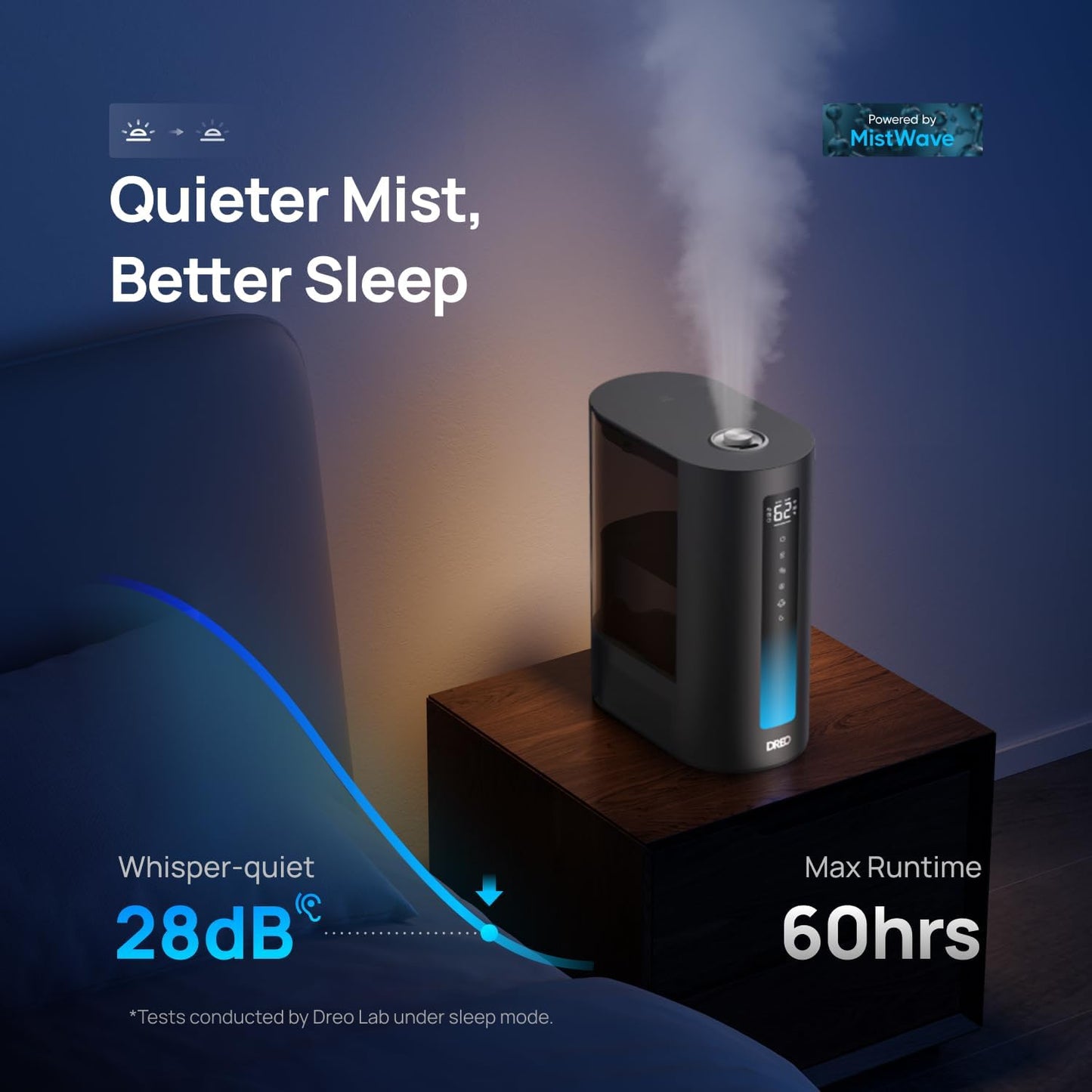 Dreo 6L Humidifiers for Bedroom, Smart Warm & Cool Mist for Large Room, 60Hr Quiet Runtime for Baby, Plant, Humidity Sensor, Indicator Light, 12H Timer, Google/Alexa, Black