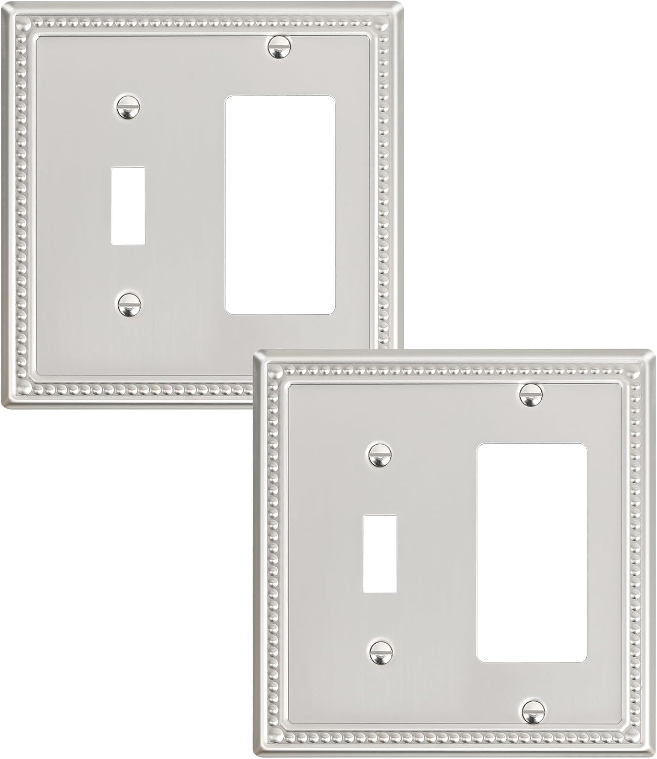 2-Pack Combo Toggle/Decorator Light Switch Cover Plate, Pearls Decorative Metal Wall Switch Plates and Outlet Covers, Brushed Nickel