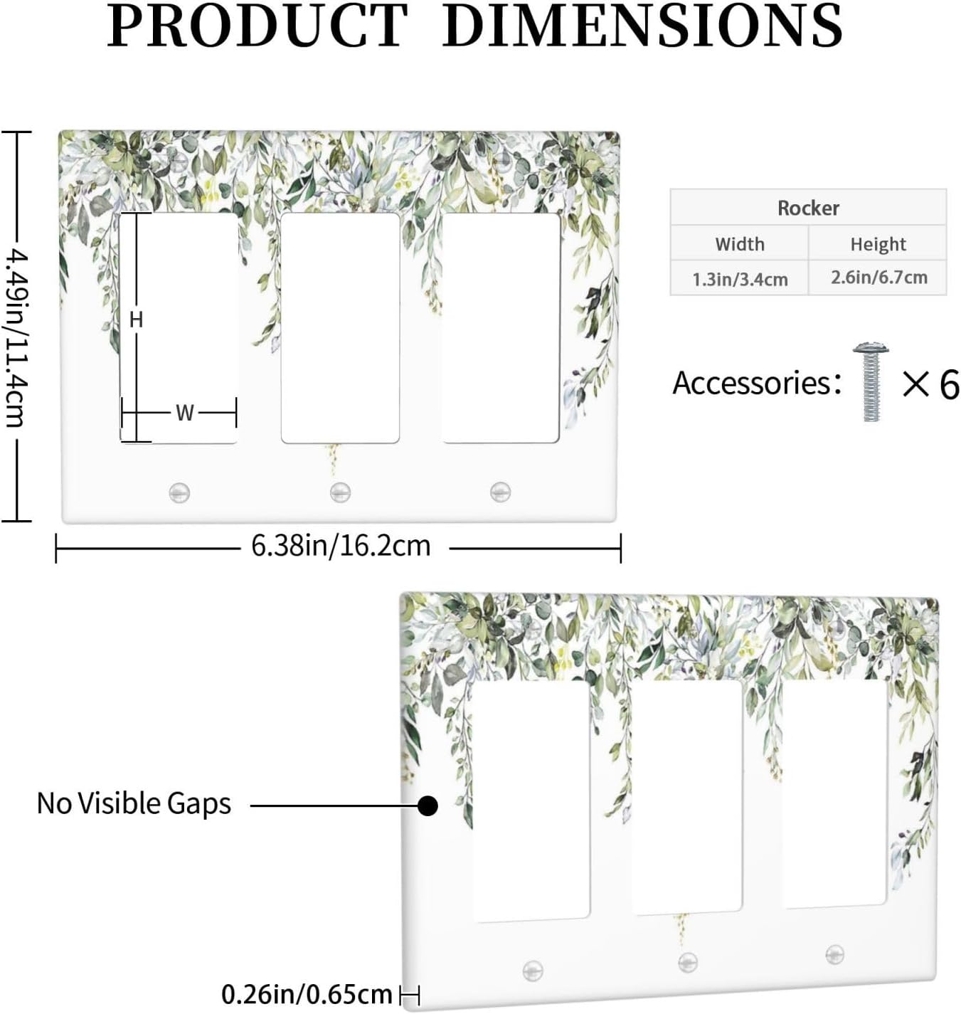 Light Switch Covers Boho Farmhouse Flower Leaf Sage Green 3 Gang Rocker Electrical GFCI Decorative Triple Outlet Wall Plate Cover Switchplate for Bedroom Cabin Decor