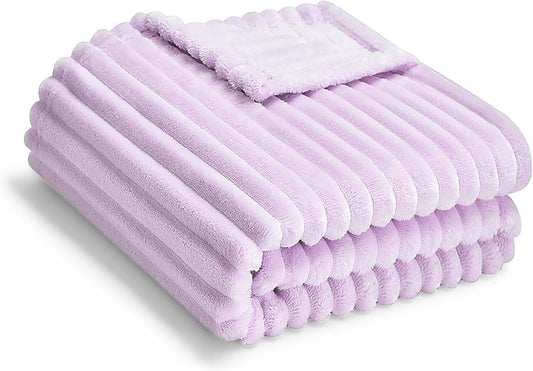 Soft Fleece Baby Blanket Ultra Cozy Baby Blankets for Girls Warm and Lightweight Infant Toddler Newborn Receiving Gift with Reversible Stripes for Crib Stroller, 30x40 Inch, Light Purple
