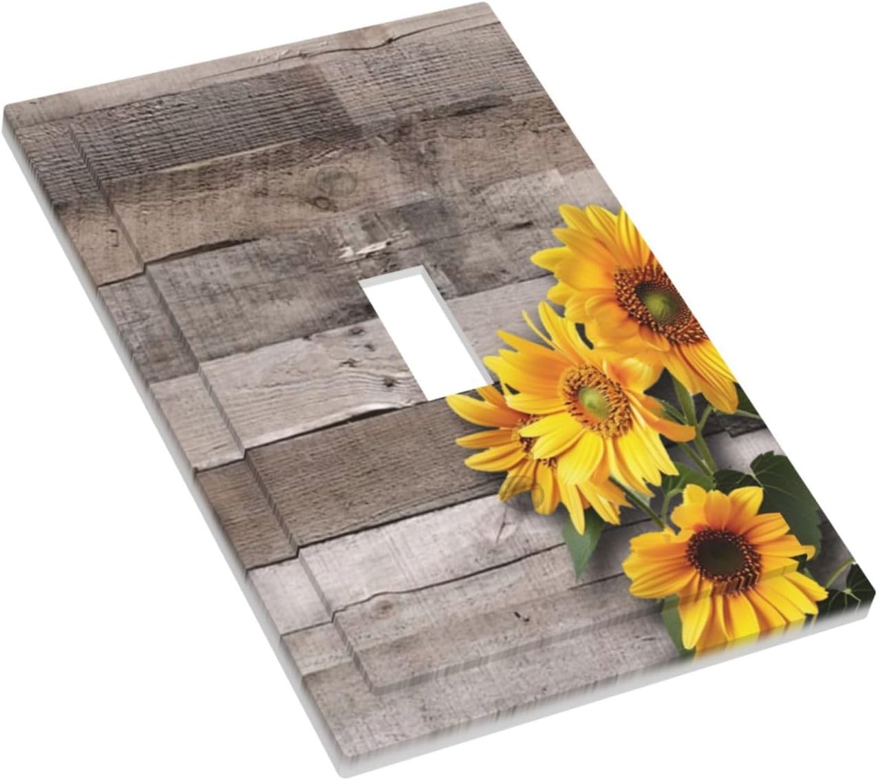 Sunflower Rustic Brown Gray Wood Decorative Light Switch Cover 1 Gang Single Toggle Device Electrical Faceplate Switchplates Decorator Outlet Wall Plate for Farmhouse Home Decor