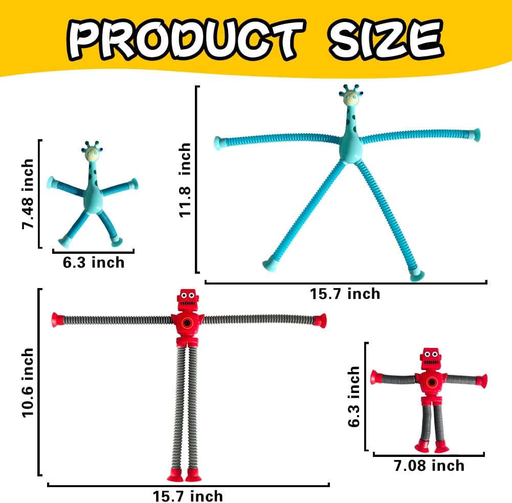 8 Pack Pop Tubes, LED Telescopic Suction Cup Fidget Toy for Kids, Shape Change Telescopic Sensory Toys for Anti Anxiety Girls Boys Toddlers Treasure Box Classroom Prizes Gifts Party Favor 3-8 8-12