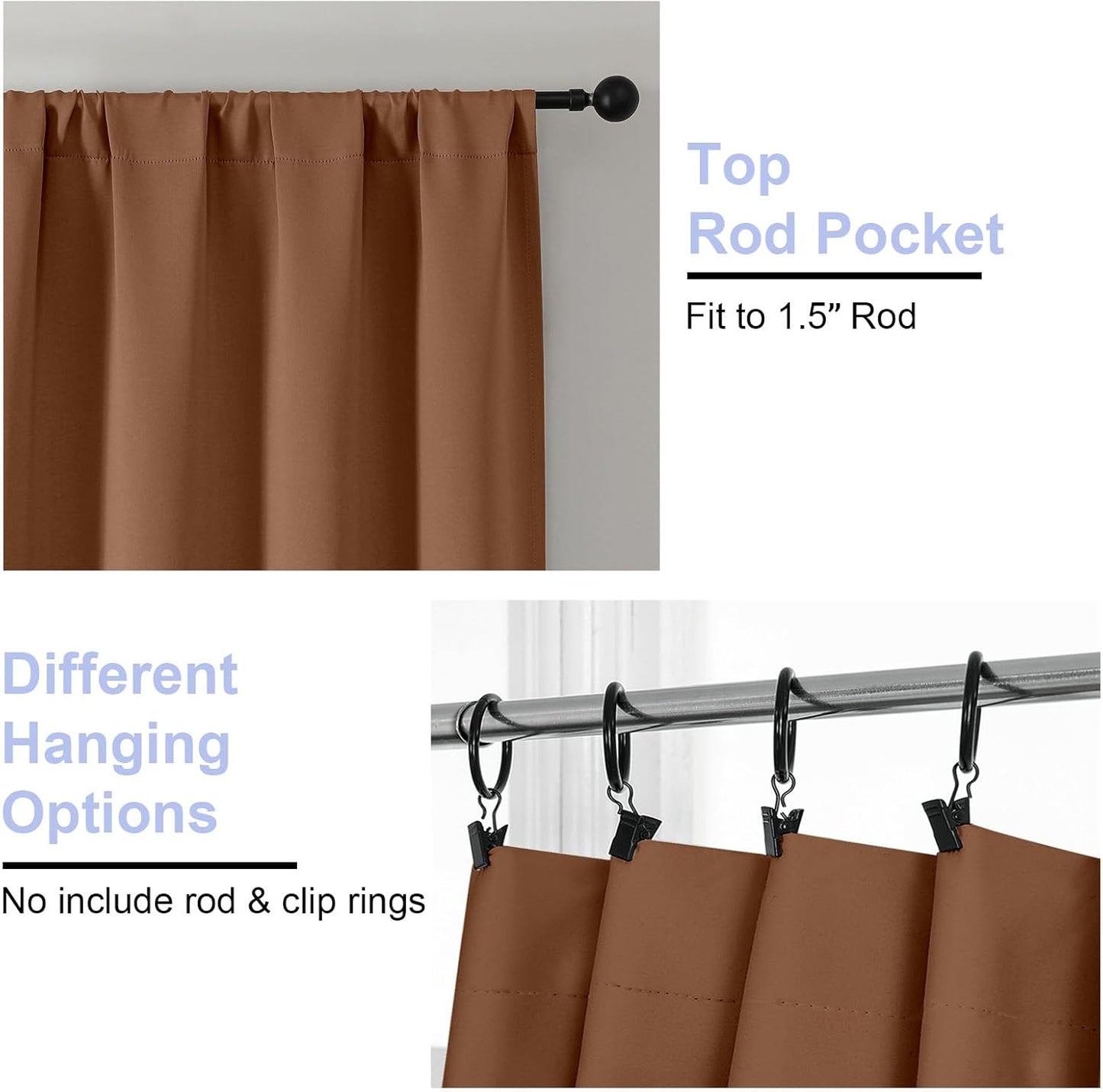 Simplebrand Ava Sun Baked Blackout Curtains for Bedroom 90 Inches Long 2 Panels Set, Solid Privacy Energy Saving Living Room Window Treatment Curtains Blackout Drapes, W40 x L90 Inch, Sun Baked