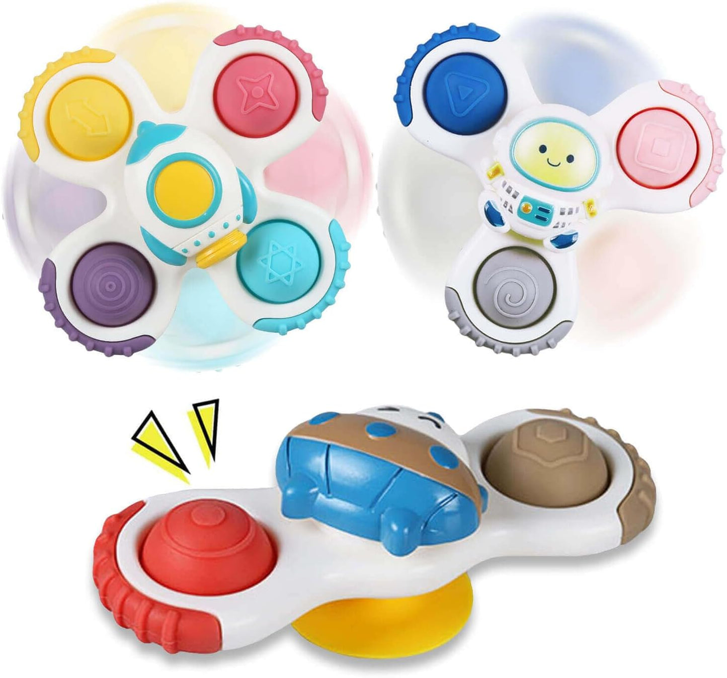 Suction Cup Spinner Toys for Baby 1 2 Year Old Boys and Girls Bath Toys Pop Sensory Fidget Spinners Toy for Toddlers 1-3 Birthday Gifts Infant Travel Toys 3 PCS