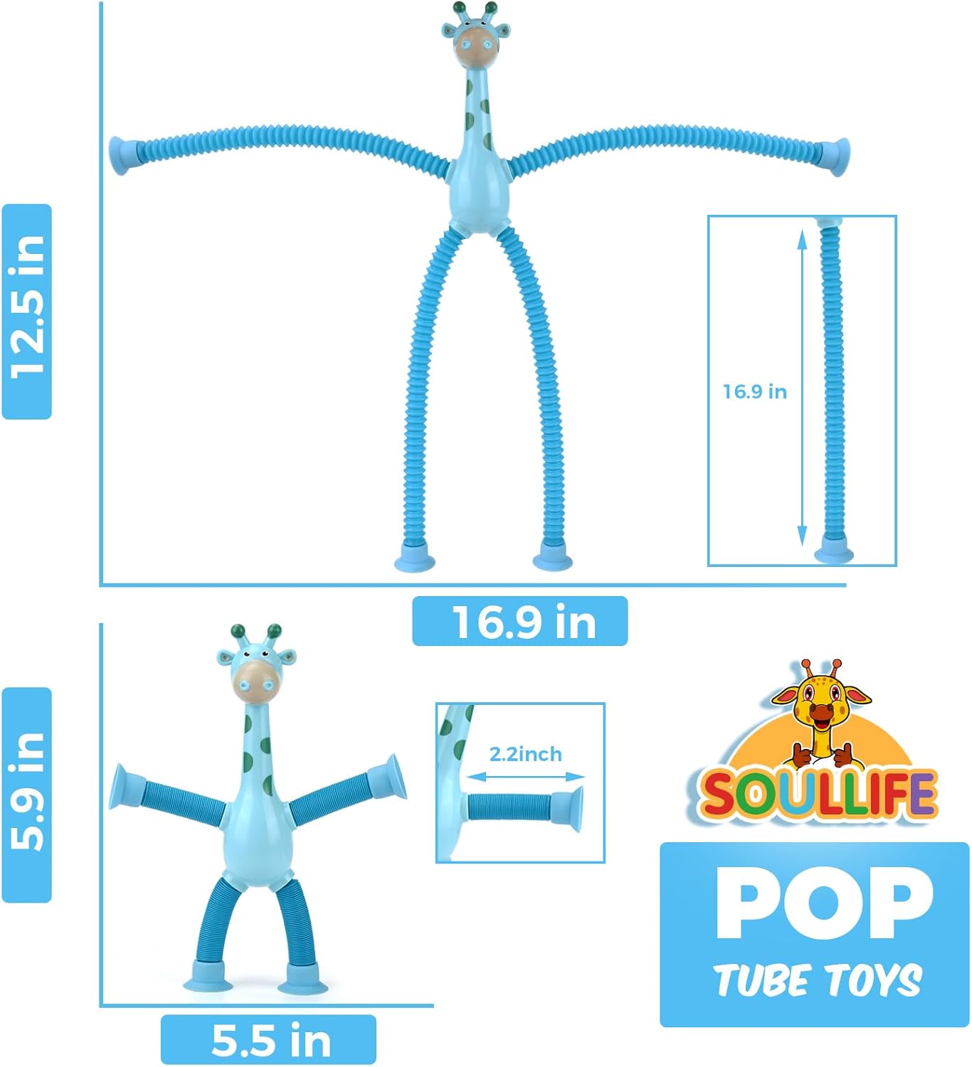 12Pack Telescopic Suction Cup Giraffe Toy, Pop Tubes Toddler Travel Toys, Educational Fidget Toys for Anxiety Kids for 3 4 5 6 7 8 9 Year Old Boys Girls