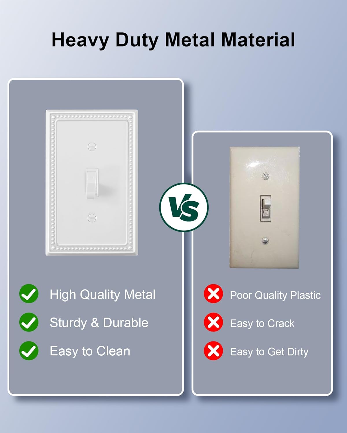 6-Pack Single Toggle Light Switch Cover Plate, Pearls Decorative Switch Plate Covers, Pure White 1 Gang Metal Wall Plate, Corrosion Resistant