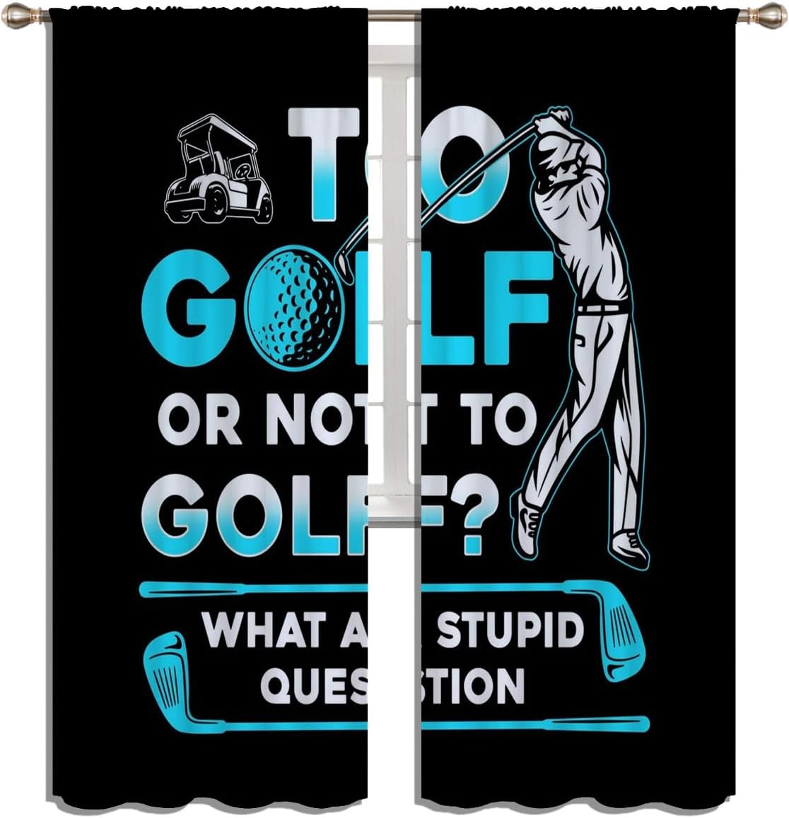 Golf Blackout Curtains for Boy Girl Room Darkening Decor,Sports Themed Golfers and Cars Bedroom Living Room Home Rod Pocket Thermal Insulated Window Curtain/Drapes Panel,84x63 Inch…