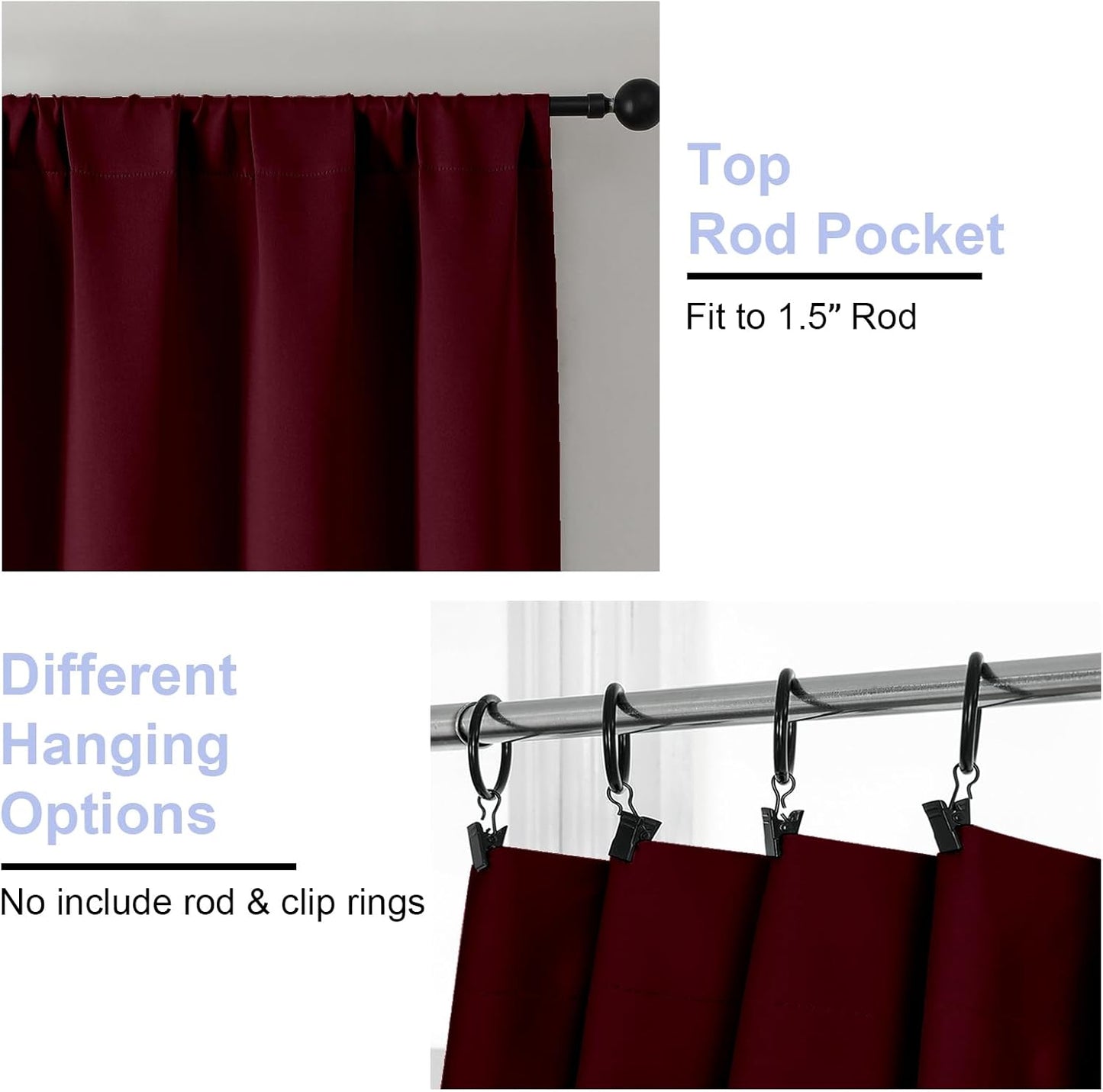 Simplebrand Ava Burgundy Short 36 Inches Blackout Curtain 2 Panels Set, Half Window Rod Pocket Privacy Curtain Tiers for Kitchen, Curtains Blackout for Bathroom Shades, W40 x L36 Inch, Burgundy