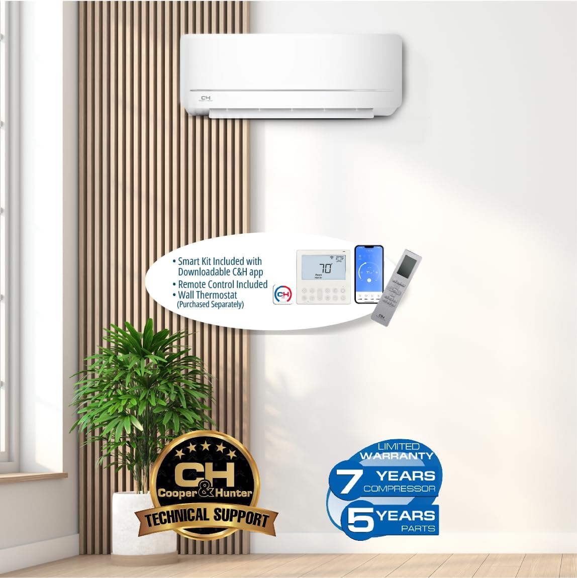 Cooper & Hunter 9,000 BTU 230V Single Zone Wall Mount Ductless Mini Split Air Conditioner & Heat Pump – 21.3 SEER2 – 16FT Installation Kit – Refrigerant Pre-Charged – Inverter