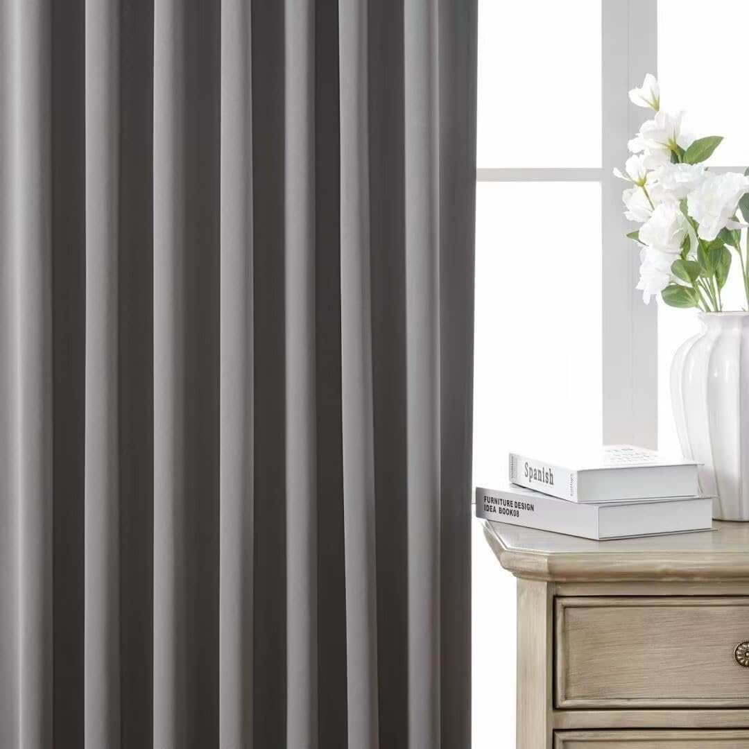 Joydeco Blackout Curtains 96 Inches Long, Thermal Insulated Black Out Curtains 2 Panels Set for Bedroom, Room Darkening Drapes for Living Room Window (W37 x L96 Inch, Light Grey)