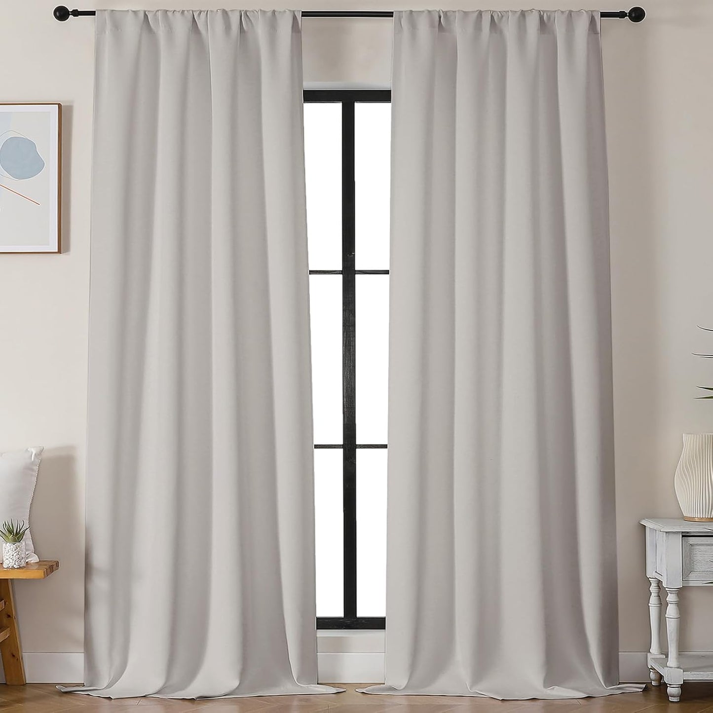 Simplebrand Ava Natural Blackout Curtains for Bedroom 96 Inches Long 2 Panels, Solid Thermal Insulated, Energy Saving Living Room Window Treatment Curtains Blackout Drapes, W50 x L96 Inch, Natural