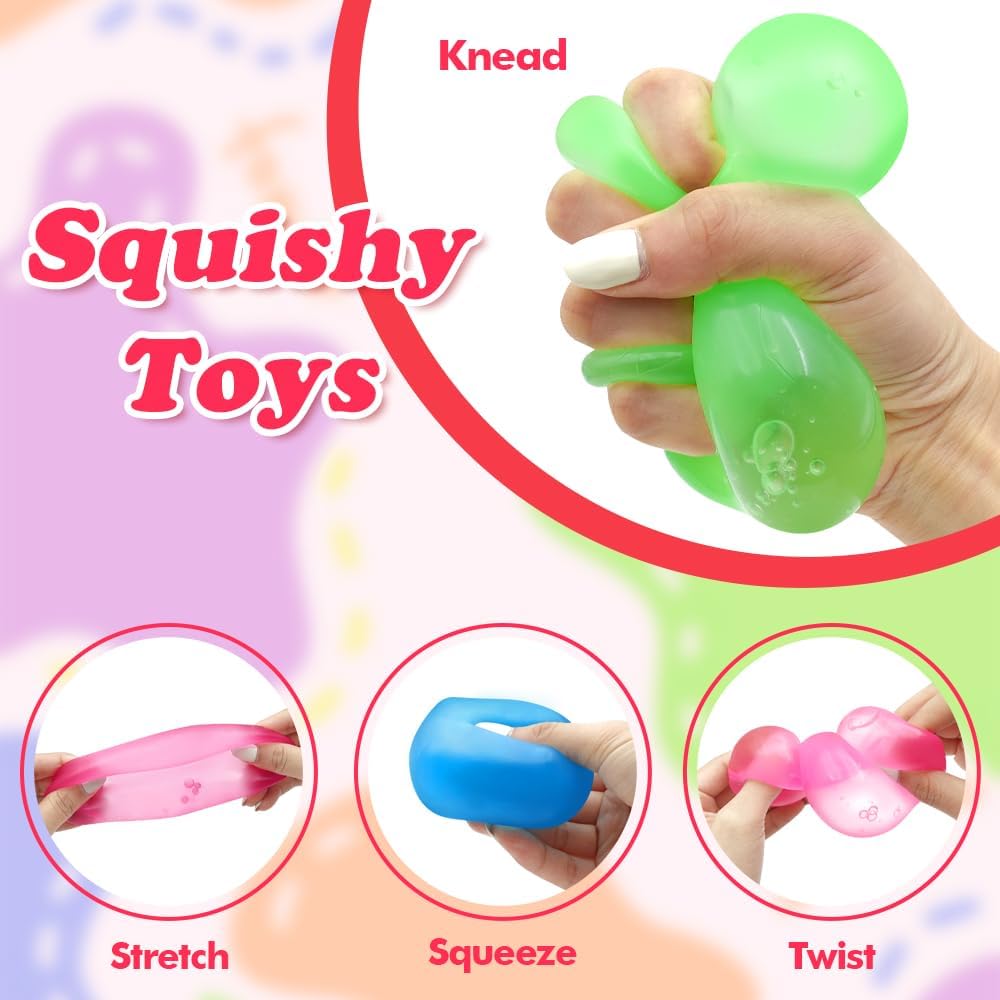 3 Pack Stress Cube - Squishy Sensory Fidget Toy for Adults and Kids, Anxiety Relief Toys with Groovy Goo Filling in Pink Blue Green