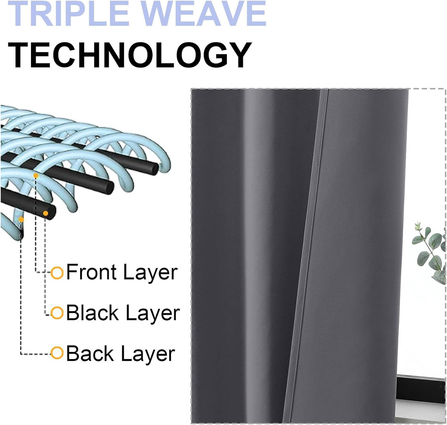 Simplebrand Ava Grey Blackout Extra Long 10ft Curtains for Patio 120 Inches Long 2 Panels Set, Solid Thermal Insulated Energy Saving Rod Pocket Window Treatment Curtains Blackout Drapes, 50 Wx120 L