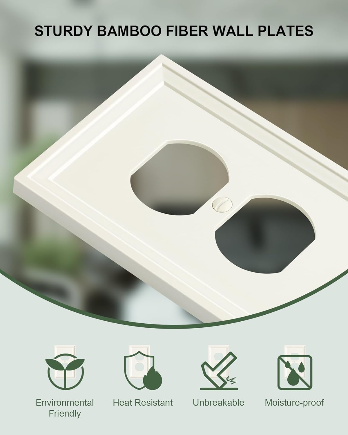 6-Pack Duplex Outlet Cover, Natural Bamboo Fiber Switch Plates and Outlet Covers, Light Almond Decorative Wall Plates for Electrical Outlets, 1 Gang Receptacle Cover, Corrosion Resistant