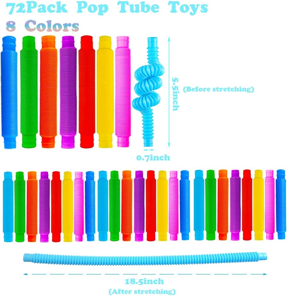 72PACK Pop Tubes, Pop Tube Sensory Fidget Toy Fidget Tubes for Children and Aldult Stress Anxiety Relief Toy DIY Learning Educational Toys for Kids