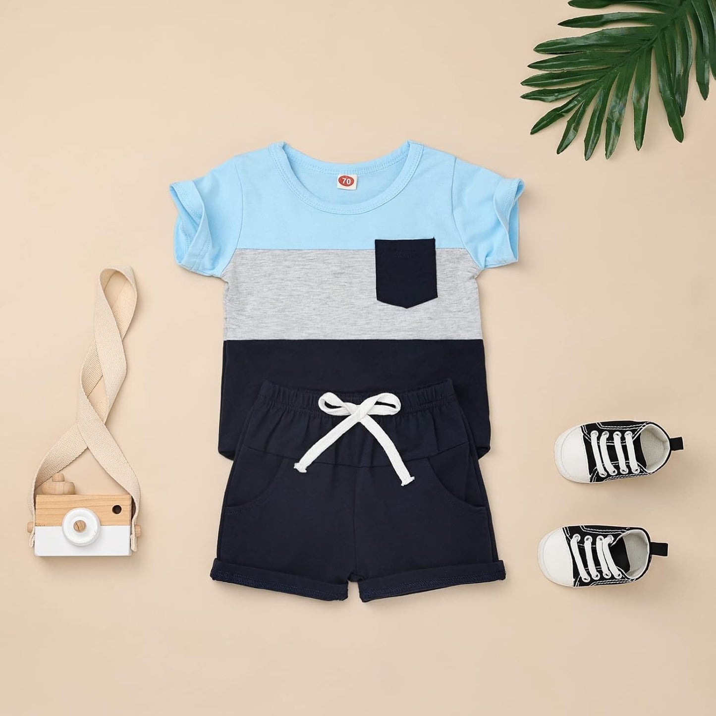 Baby Boy Clothes Toddler Boy Summer Outfits Short Sleeve Patchwork Top T-shirt & Pocket Pant Set 2 Piece 12 Months-4T