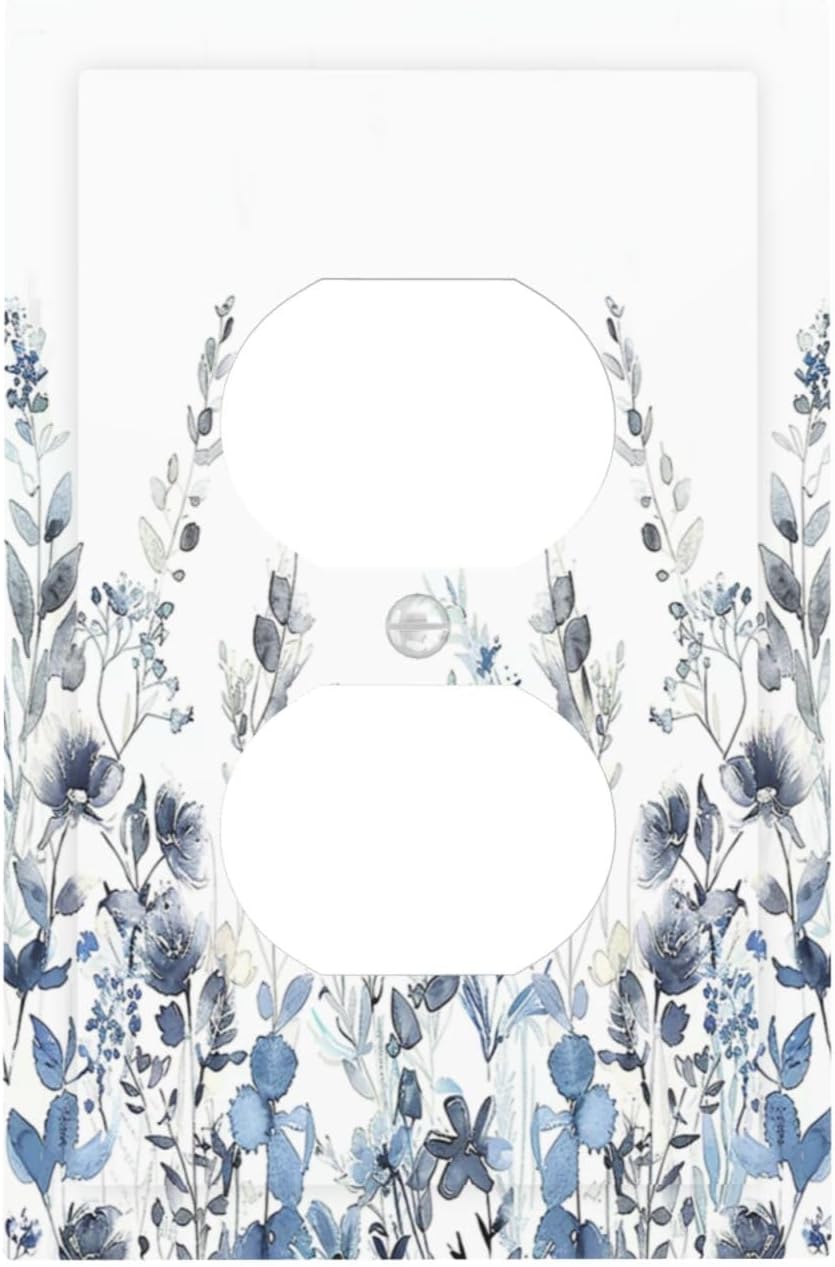 Outlet Covers Light Blue Watercolor Leaves Plant With Floral 1 Gang Duplex Wall Plate Decorative Switch Plates Electrical Receptacle Faceplate Light Switch Cover for Bedroom Bathroom Decor