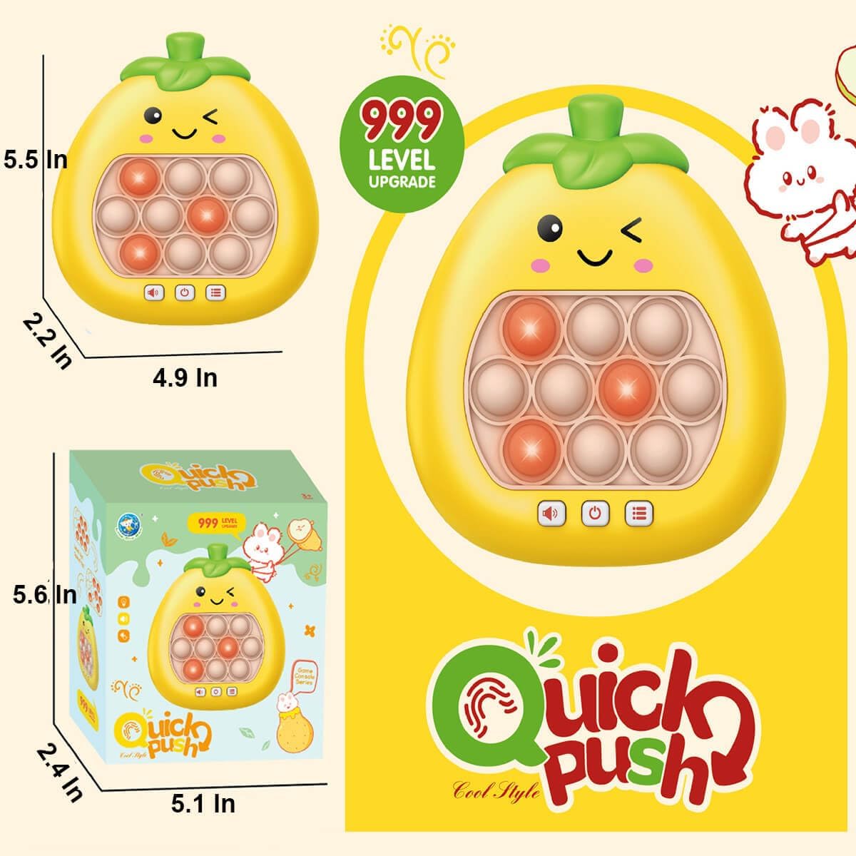 Quick Push Game Console,Pop Fidget Toys ,A Toy Game Machine That Exercises Reaction Ability and Improves Concentration | Gift Idea for Kids & Teens Boys & Girls (Pear)