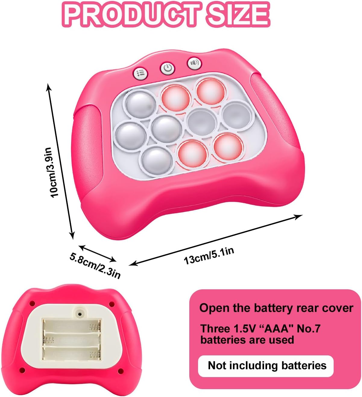 Quick Push Puzzle Game Machine Pop Fidget Light-Up Squeeze Poppet Sensory Toy Educational Push Pop Bubble Toy Stress Relief Party Favors Puzzle Game for Kids Teens Adults （Pink）