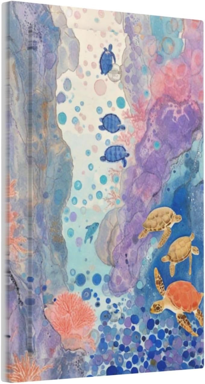 Turtle Coral Fish Watercolor Colorful Underwater World Light Switch Cover Plate 1 Gang No Device Blank Electrical Wall Plates Faceplate Decorative Switch Plate for Kids Room Home Decor