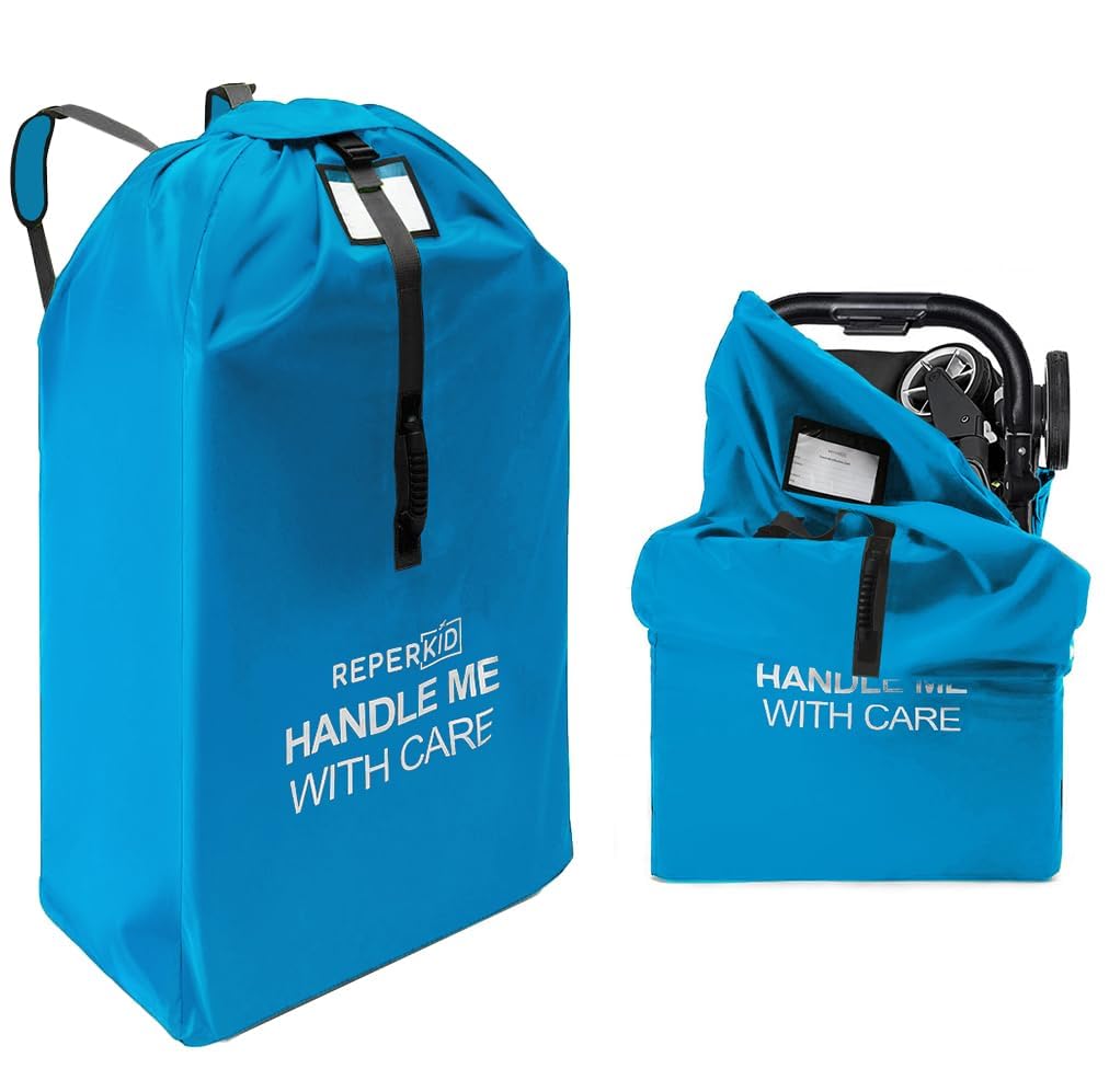 reperkid Large Stroller Bag for Airplane Travel, Blue, 47" H x 24" W x 15" D, Fits Most Large, Single, Double, Jogging Strollers – Premium Waterproof Cover, Adjustable Shoulder Straps