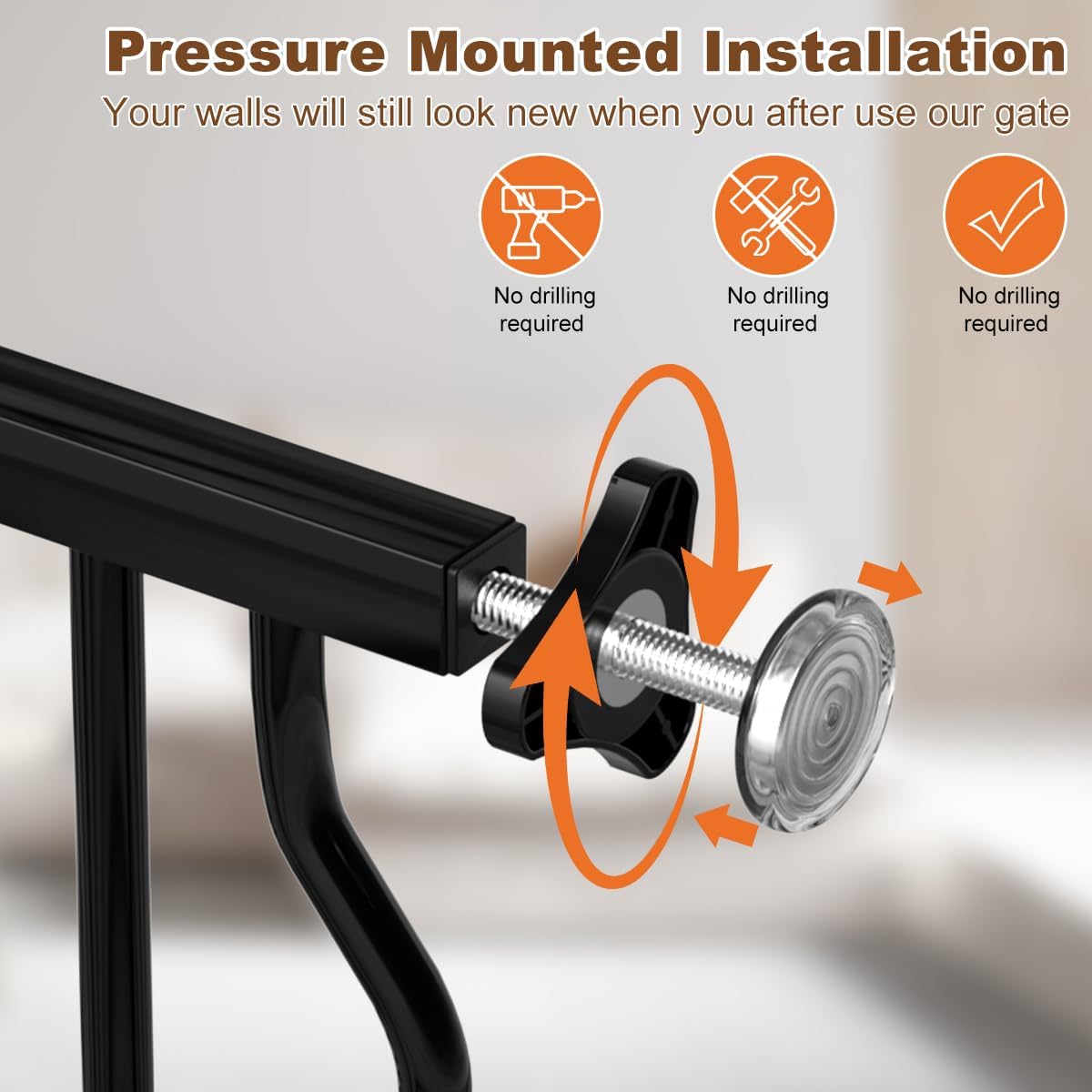 53.1-62.2" Extra Wide Baby Gate for Stairs No Drilling, 30" Tall Auto Close Press Mounted Baby Gate for Doorways, Adjustable Width Walk Through Dog Gates for Doorways, Black