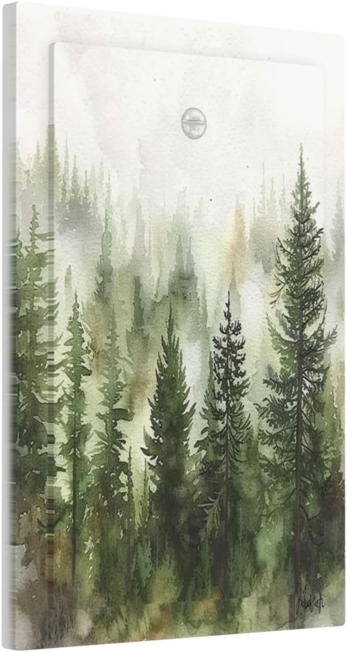 Light Switch Cover Plate Green Forest Watercolor Painting Foggy Pine 1 Gang No Device Blank Electrical Wall Plates Faceplate Decorative Switch Plate for Bedroom living Room Decor