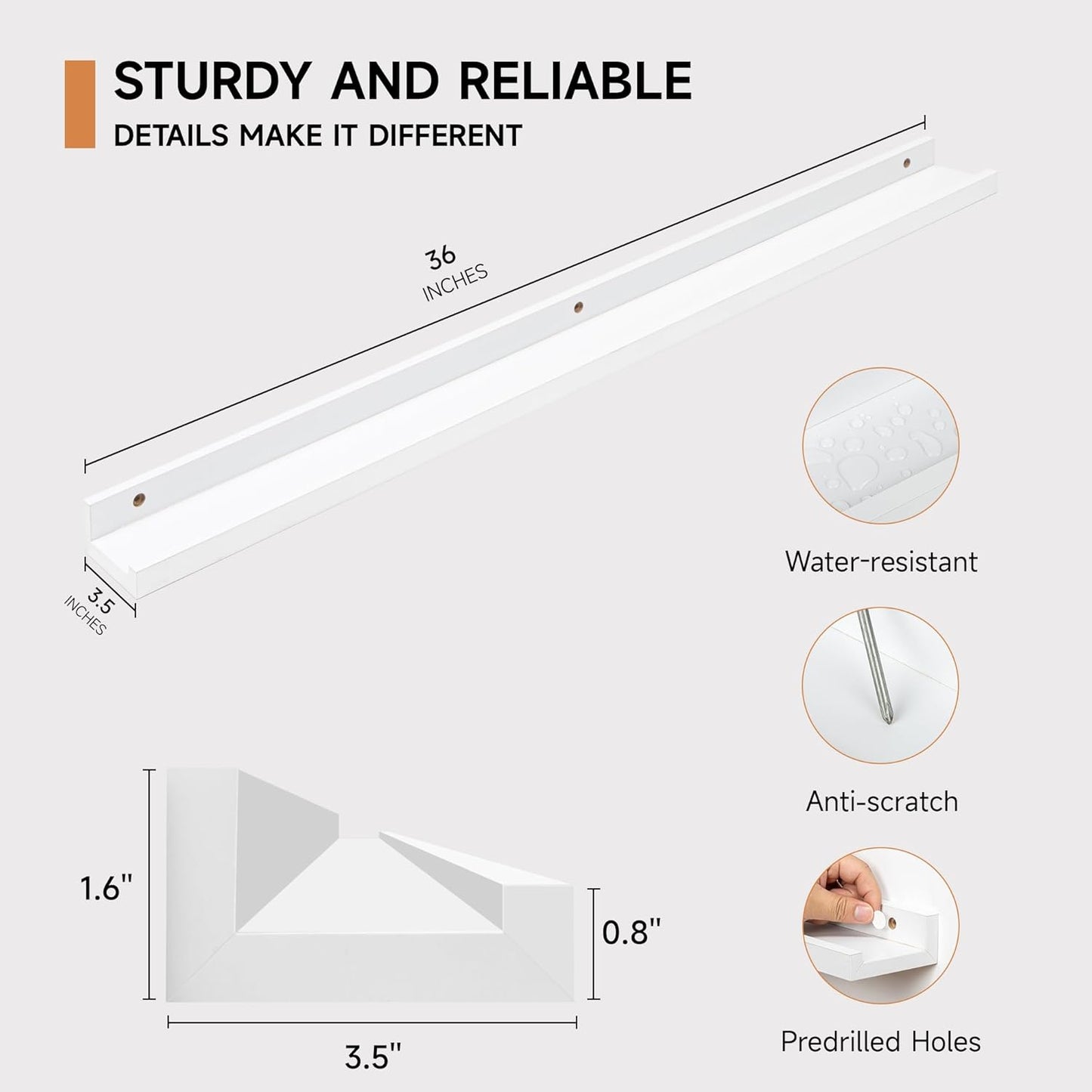 Picture Ledge Shelf for Wall, Floating Shelves Set of 4, 36 Inch Long Nursery Book Shelves for Toys Storage, Kids Bookshelf Wall Mounted for Books Photo Frames, White