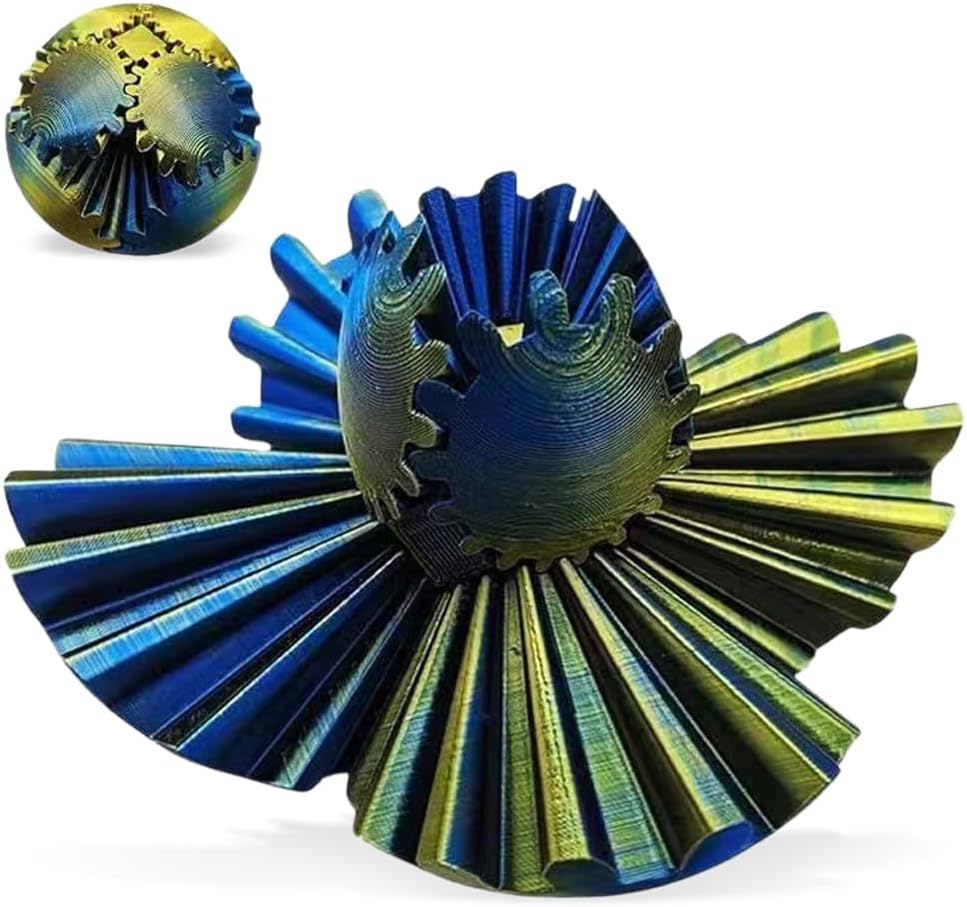 3D Printed Gear Ball Cube Ball Decompression Gear Sphere Toy Stress Ball, Gear Toys Fidget Ball, Relief Desk Decoration for Christmas Toy Gear Toy for Stress and Anxiety Relaxing (Yellow)
