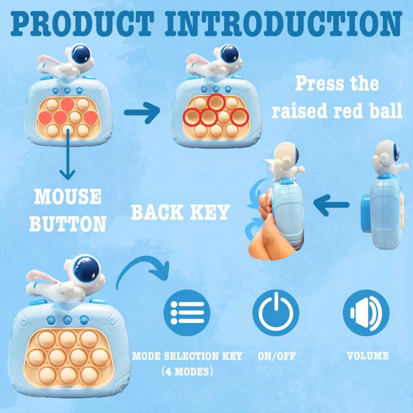 Pop Fidget Toys Handheld Game for Teens, Push Bubble Light up Puzzle Game Machine & Best Gifts for Kids, Quick Push Games Educational Sensory Toys, Stress Relief Party Favors Toy Age 3-12… (Spaceman)