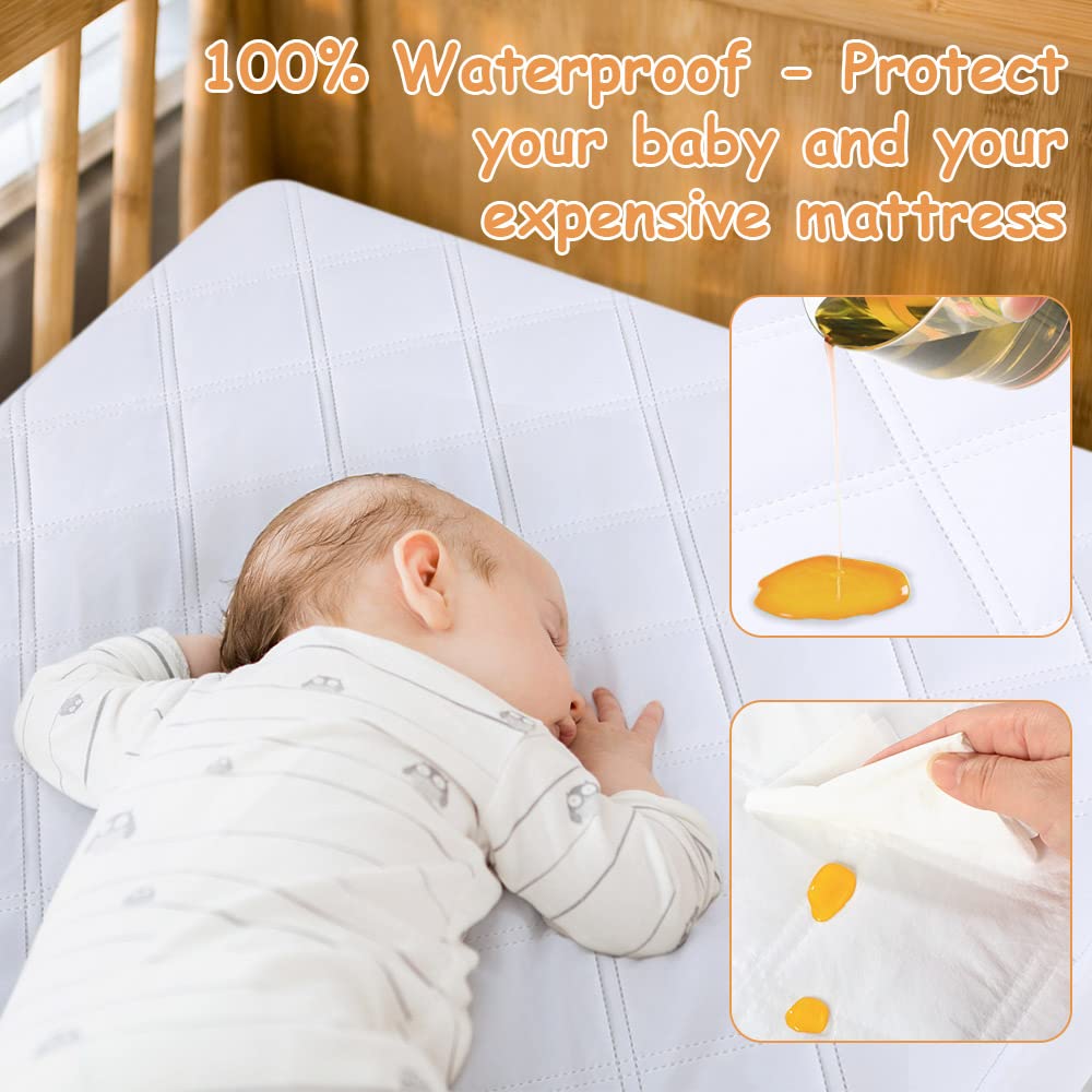 Yoofoss Waterproof Pack and Play Mattress Protector 2 Pack, Quilted Pack and Play Mattress Pad Cover Ultra Soft and Breathable, Playpen/Playard Mattress Sheet for Standard Pack n Play Size 39''x27''