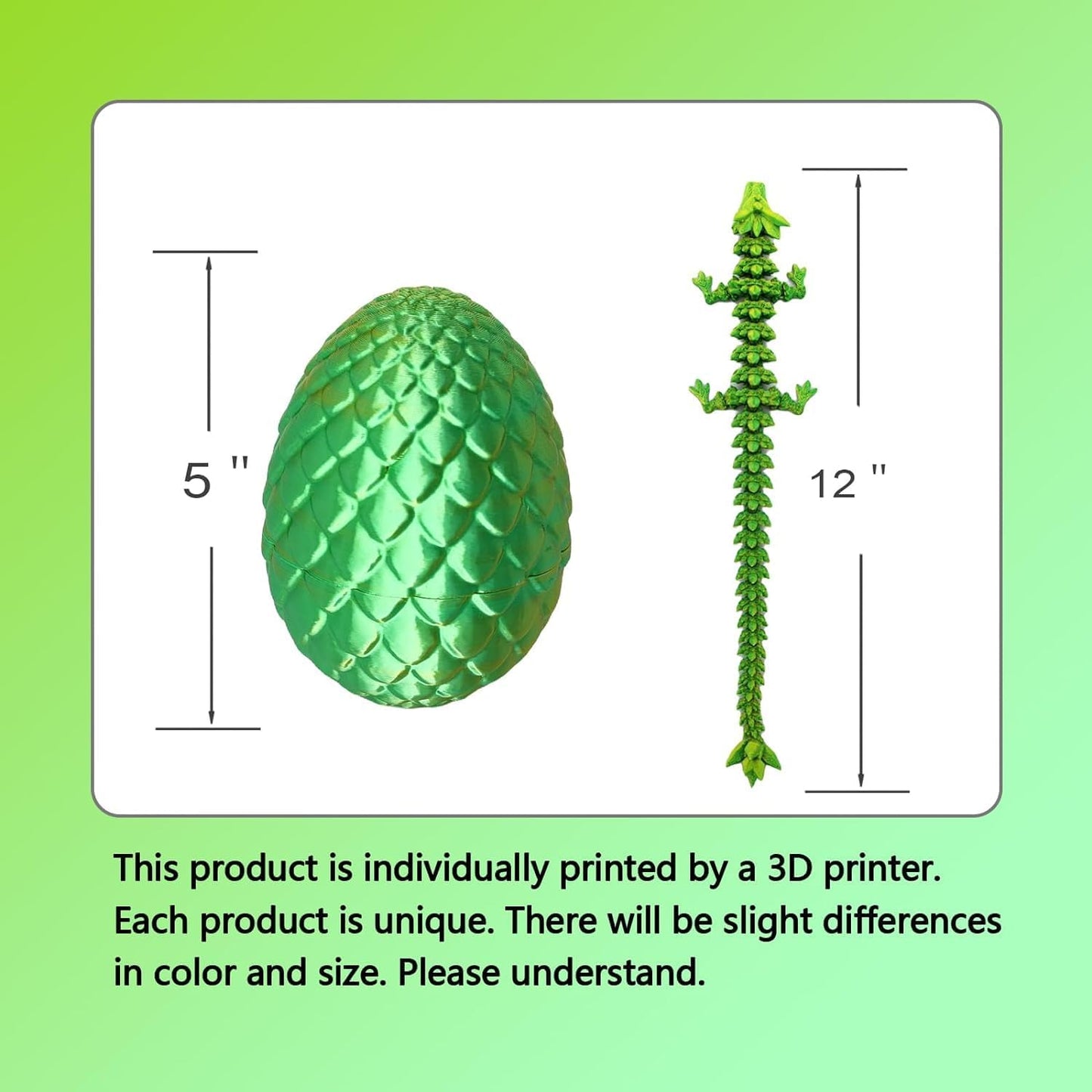 3D Printed Dragon Fidget Toys Dragon Egg 12inch Flexible Dragon Toy 3D Printed Dragon Egg with Articulated Dragon Inside Fidget Toys for Autism/ADHD Easter Toys Gifts (YellowGreen)