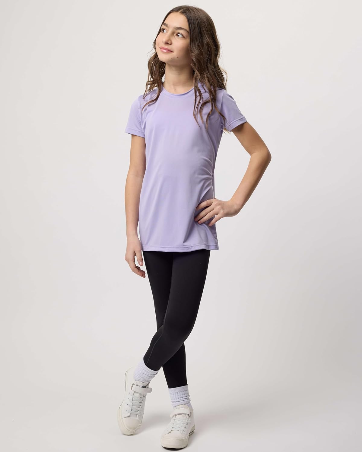 Real Essentials 5 Pack: Girls Short Sleeve Dry-Fit Crew Neck Active Athletic Performance T-Shirt