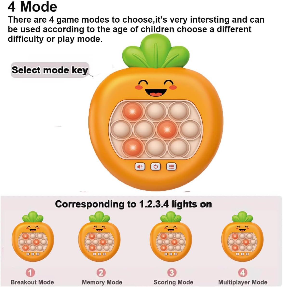 Quick Push Game Console,Pop Fidget Toys ,A Toy Game Machine That Exercises Reaction Ability and Improves Concentration | Gift Idea for Kids & Teens Boys & Girls(Carrot)