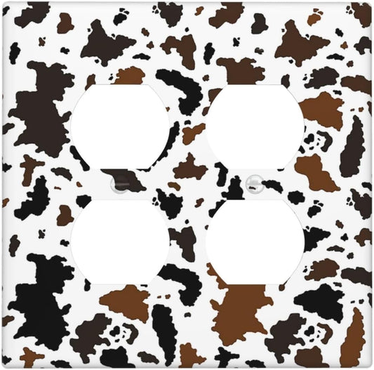 Outlet Covers Rustic Cowhide Highland Cow Milk Cow 2 Gang Double Duplex Decorative Light Switch Covers Electrical Wallplates Socket Faceplate For Farmhouse Home Decor
