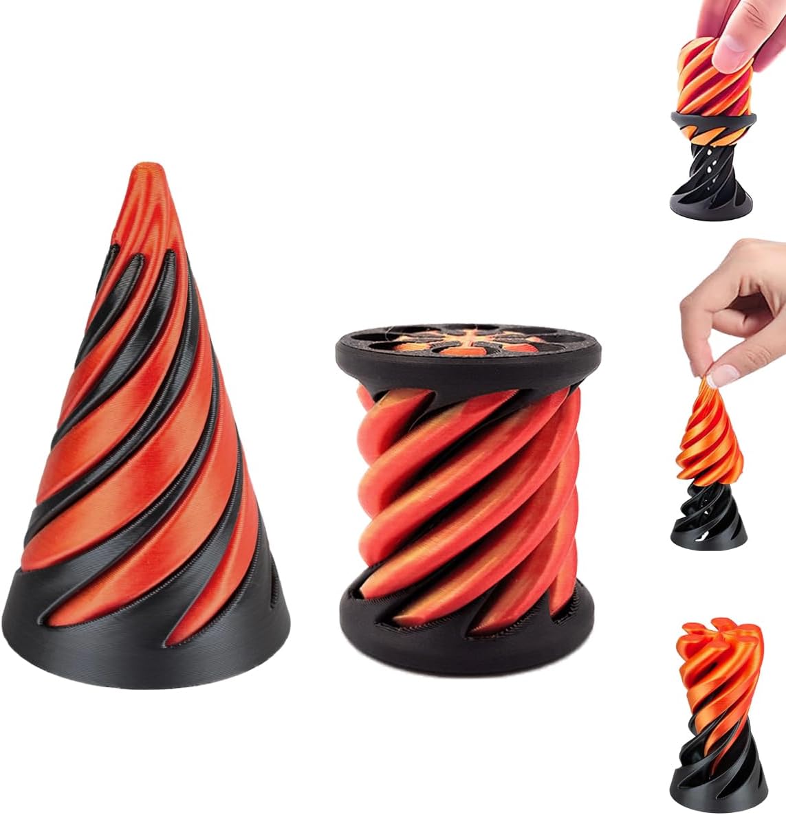 Impossible Cone,Pyramid Passthrough Toy,Spiral Cone Fidget Toy 3D Printed Spiral,Vortex Thread Illusion,Mini Cones and Cylindrical Pass Through Fidget Toy for Stress and Anxiety Relaxing（2Pcs）