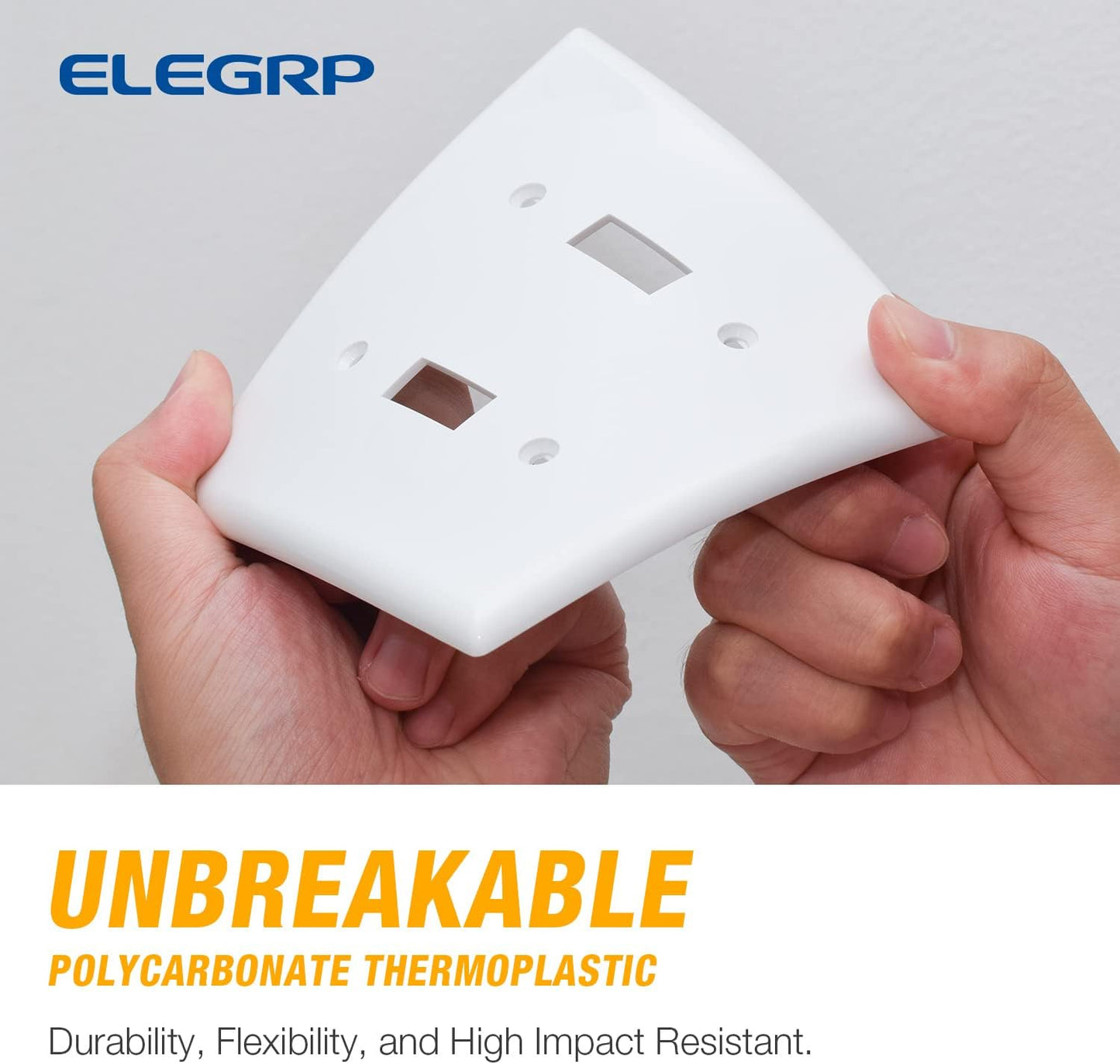 ELEGRP 2-Gang Decorative Wall Plates, Mid-Size 4.88" H x 4.94" L Unbreakable Thermoplastic Faceplate Cover for Decorator Receptacle Outlet Switch, UL Listed (5 Pack, Glossy White)