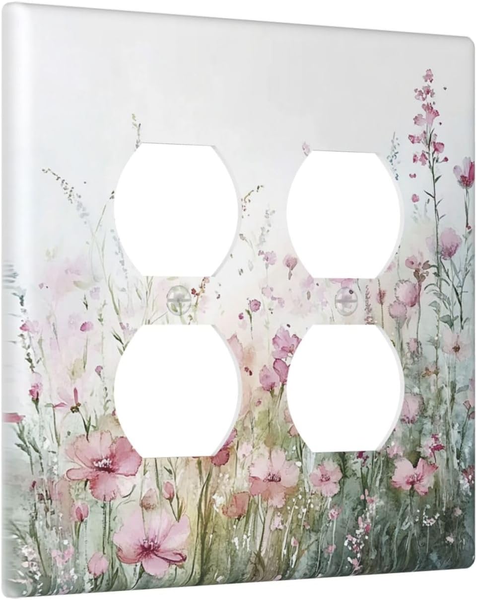 Outlet Covers Wildflower Botanical Watercolor Floral 2 Gang Double Duplex Decorative Light Switch Covers Electrical Wallplates Socket Faceplate For Bed Room Living Room Decor